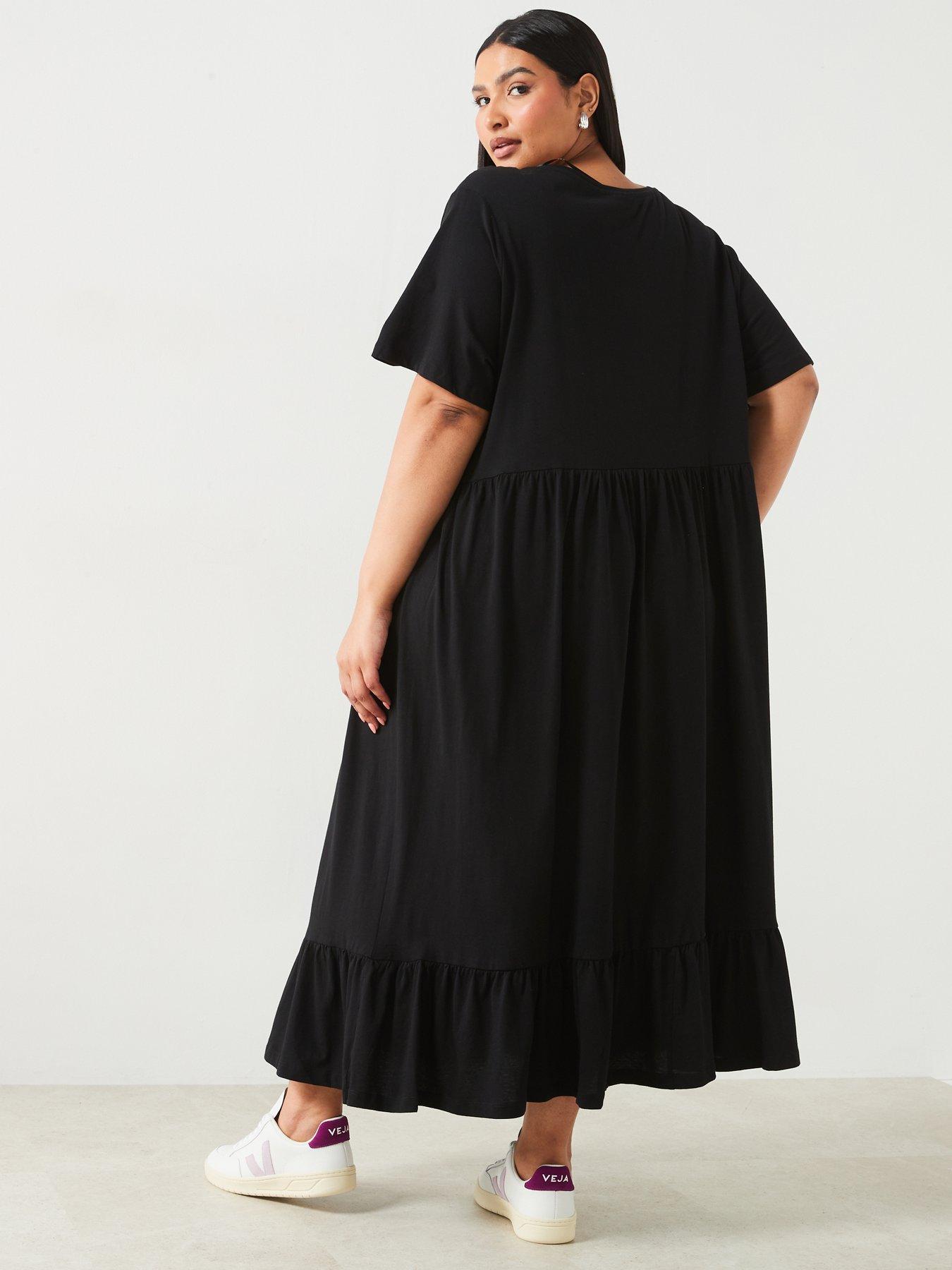 only-curve-short-sleeve-midi-dress-blackstillFront