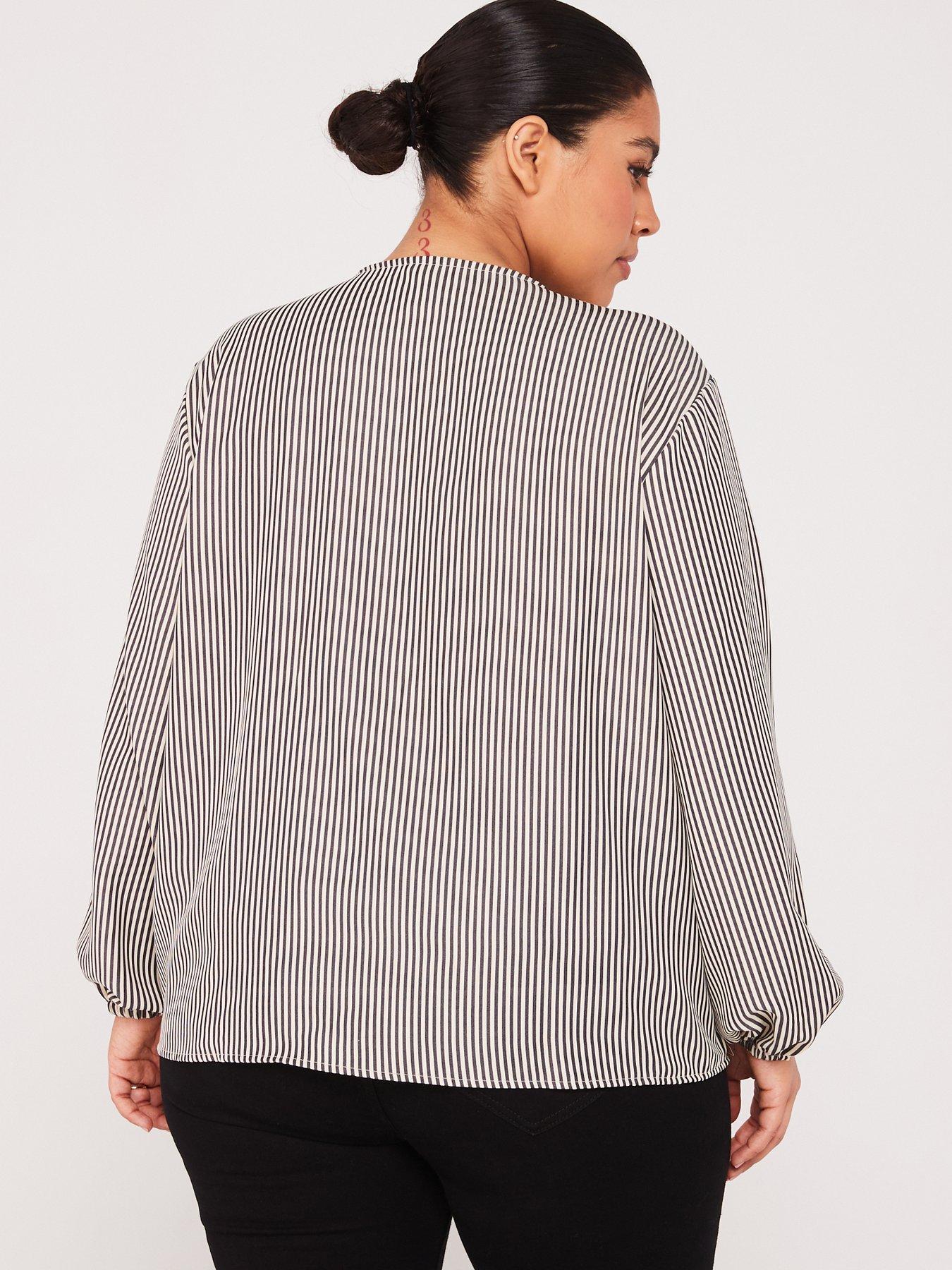 only-curve-stripe-tie-detail-blouse-blackstillFront