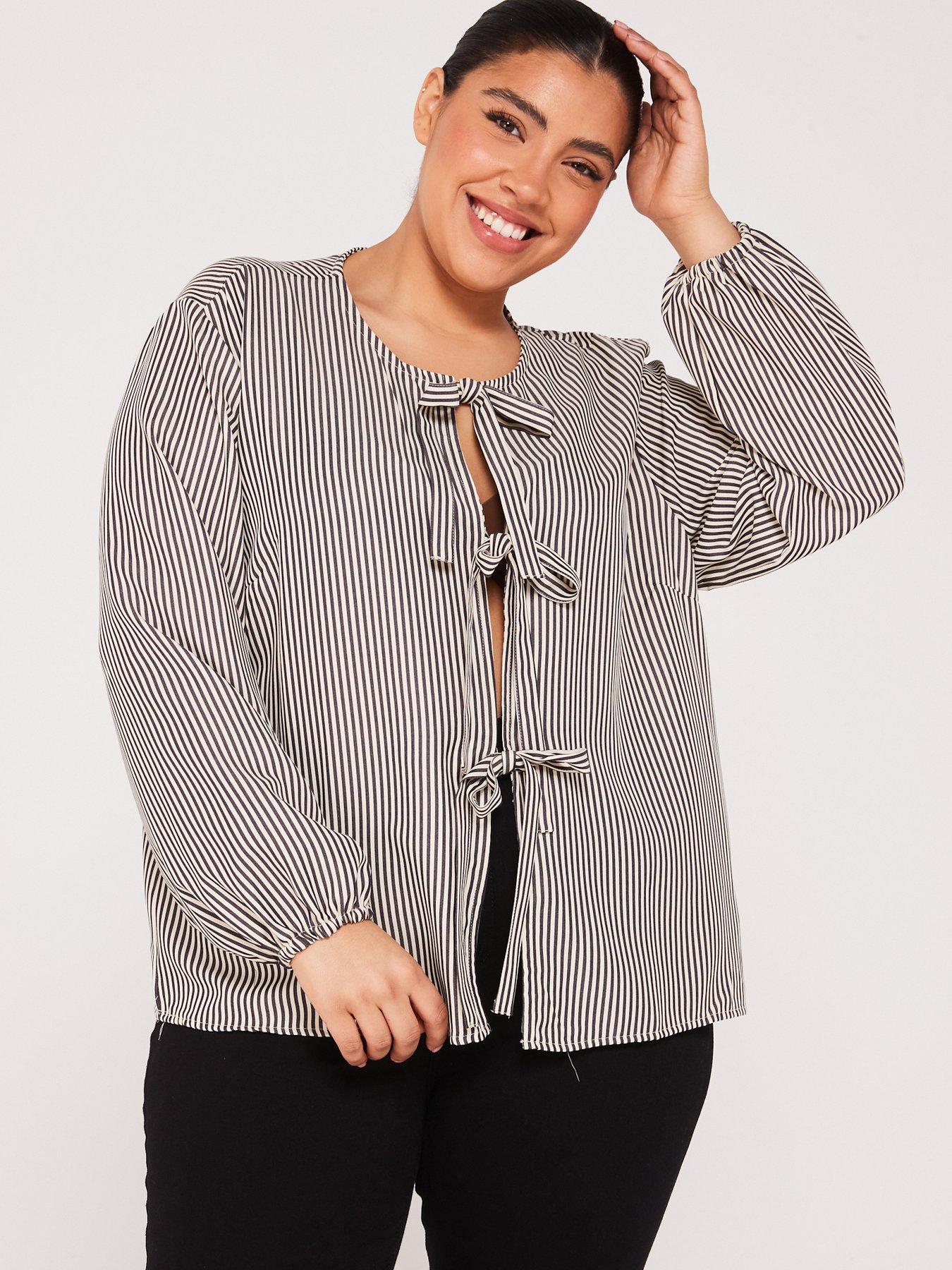 only-curve-stripe-tie-detail-blouse-blackdetail