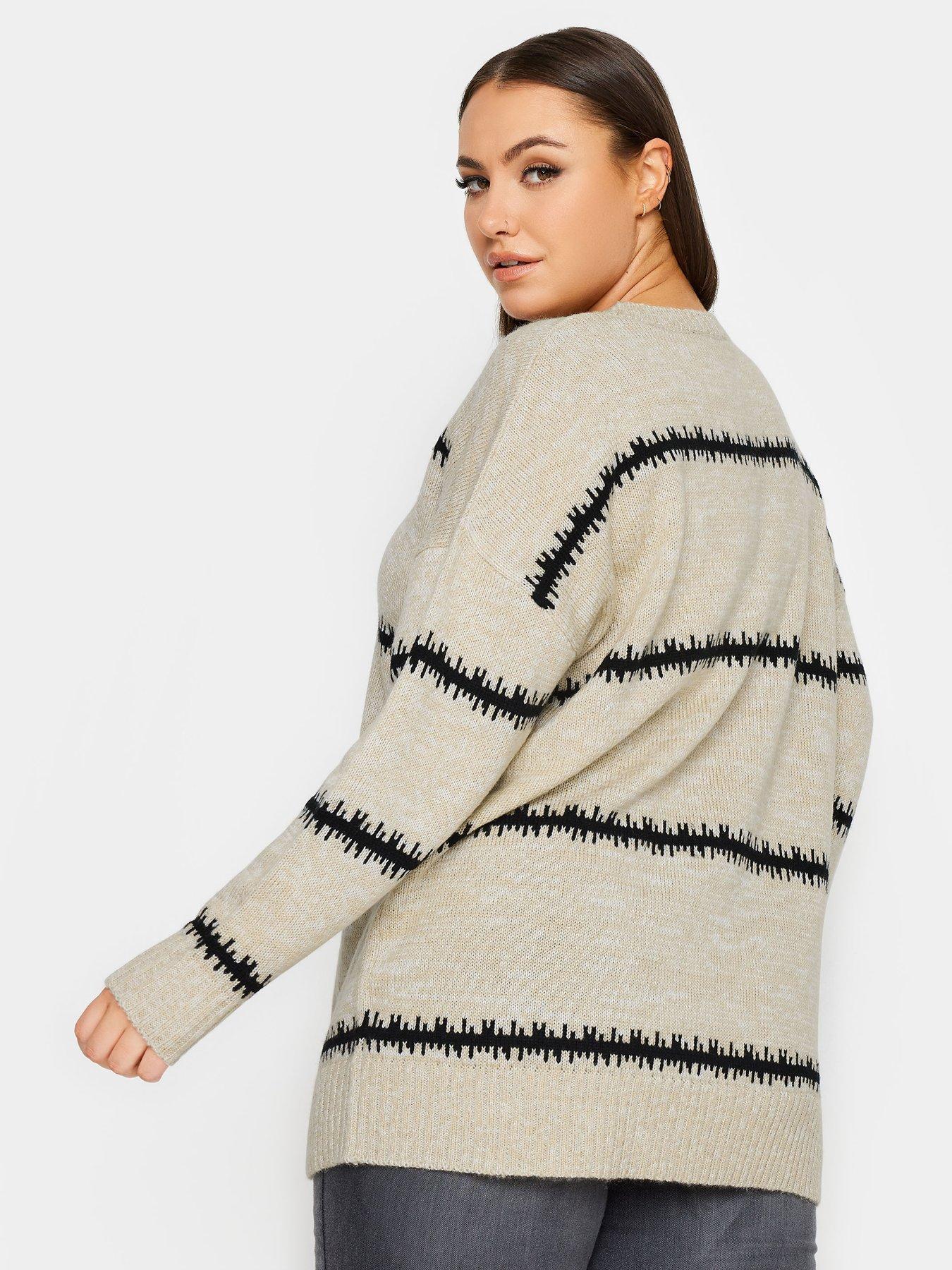 yours-curve-feathered-stripe-jumper-creamstillFront