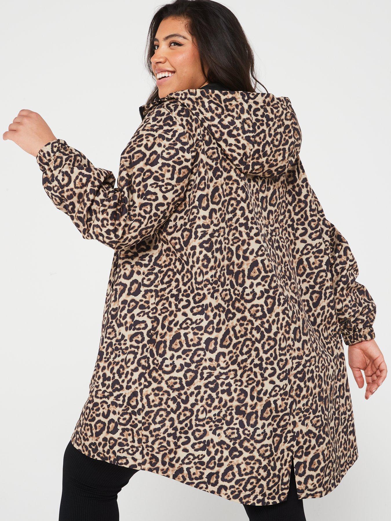 Reversible Leopard Print Longline Rain Jacket Black