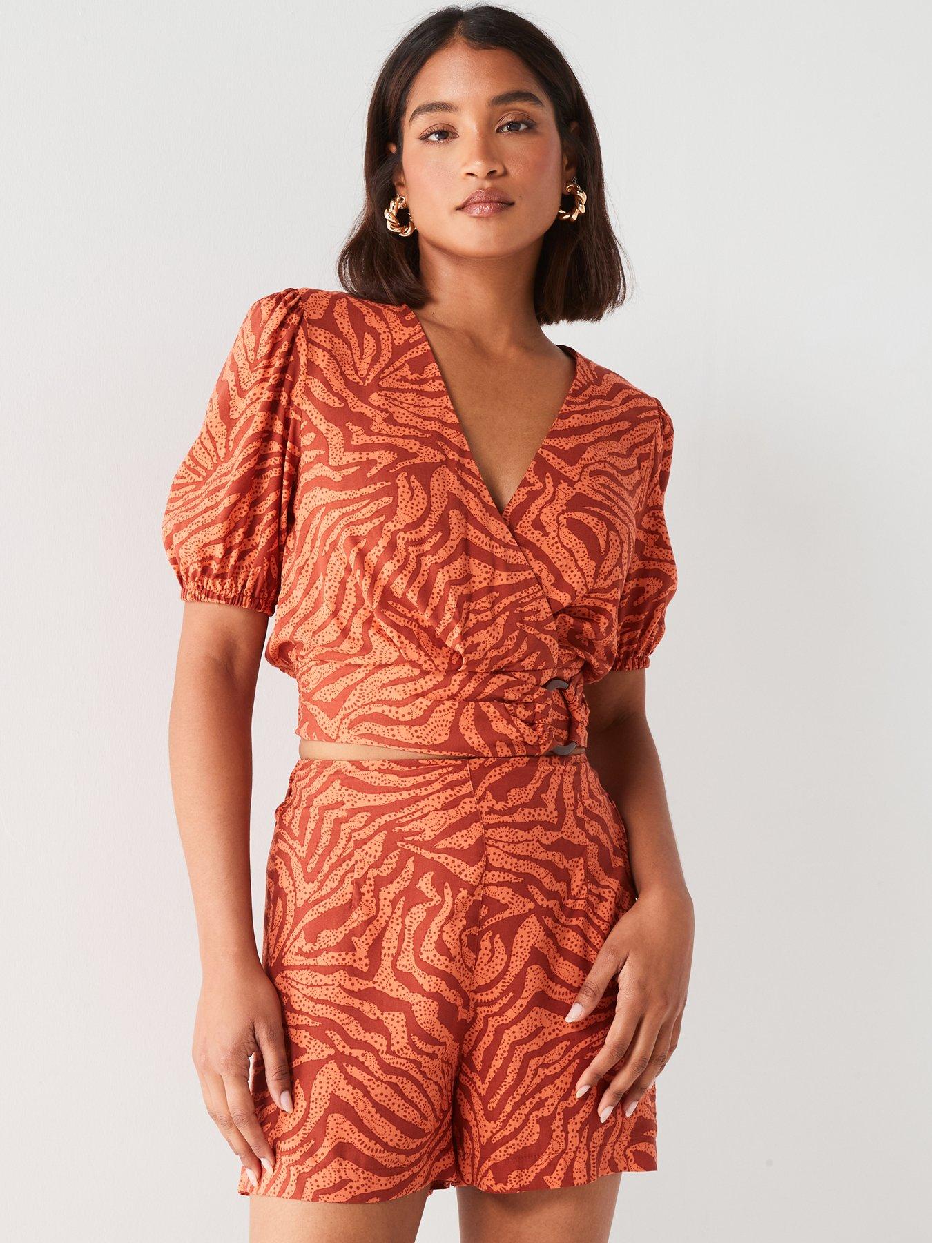 v-by-very-printed-shorts-co-ord-orangedetail