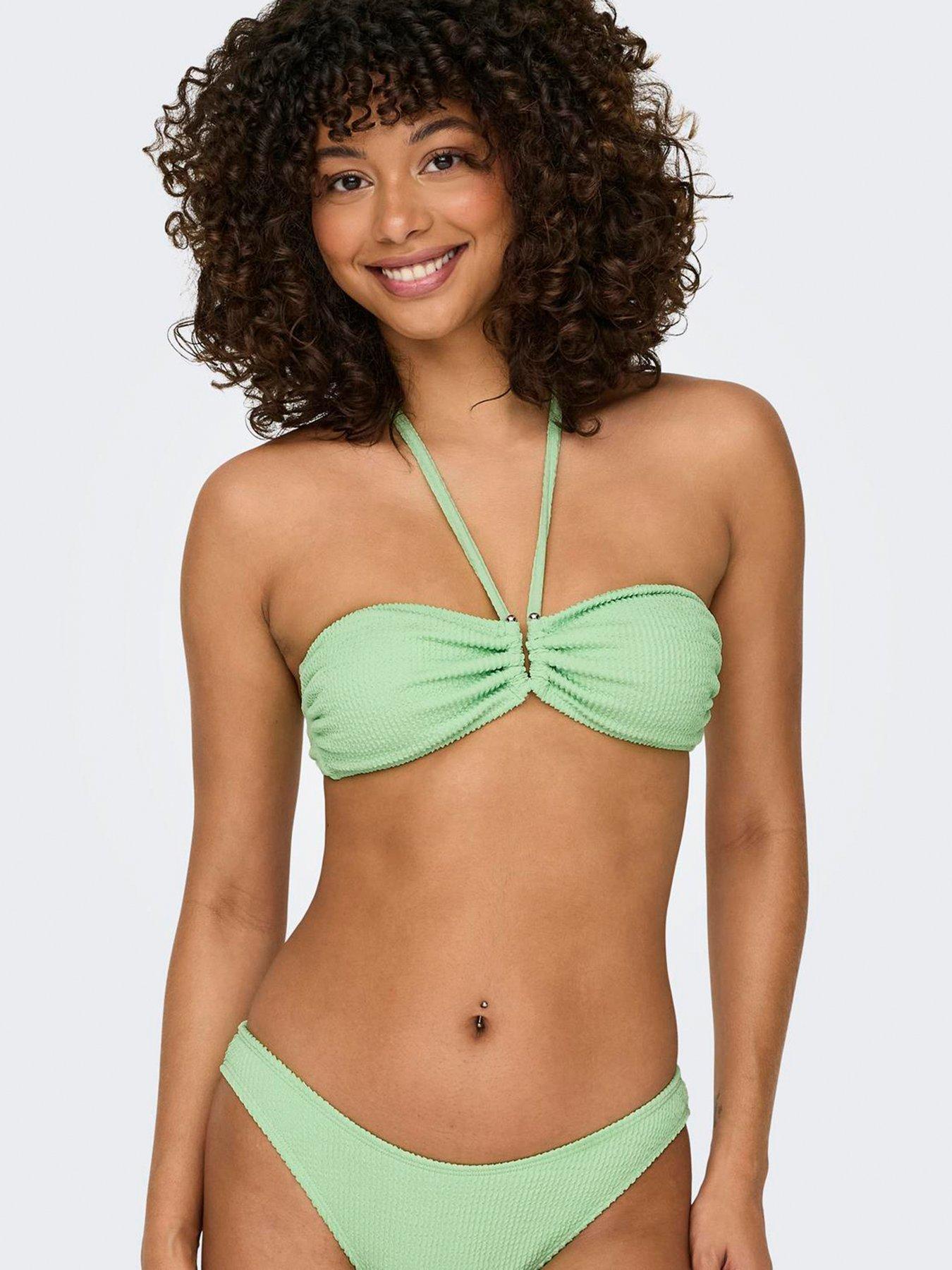 only-textured-bandeau-bikini-top-green