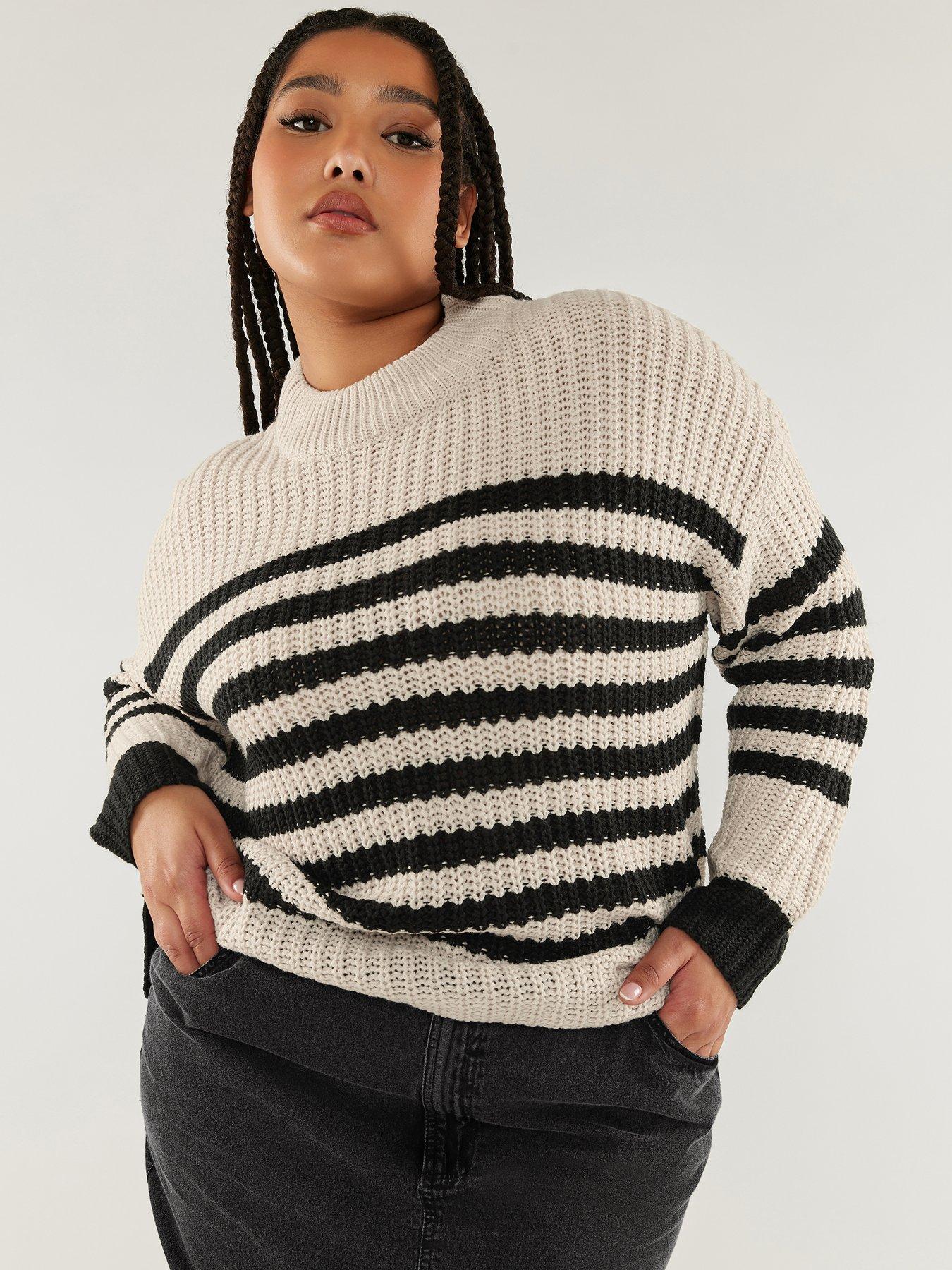 yours-curve-chunky-knit-stripe-jumper--nbspnaturalfront