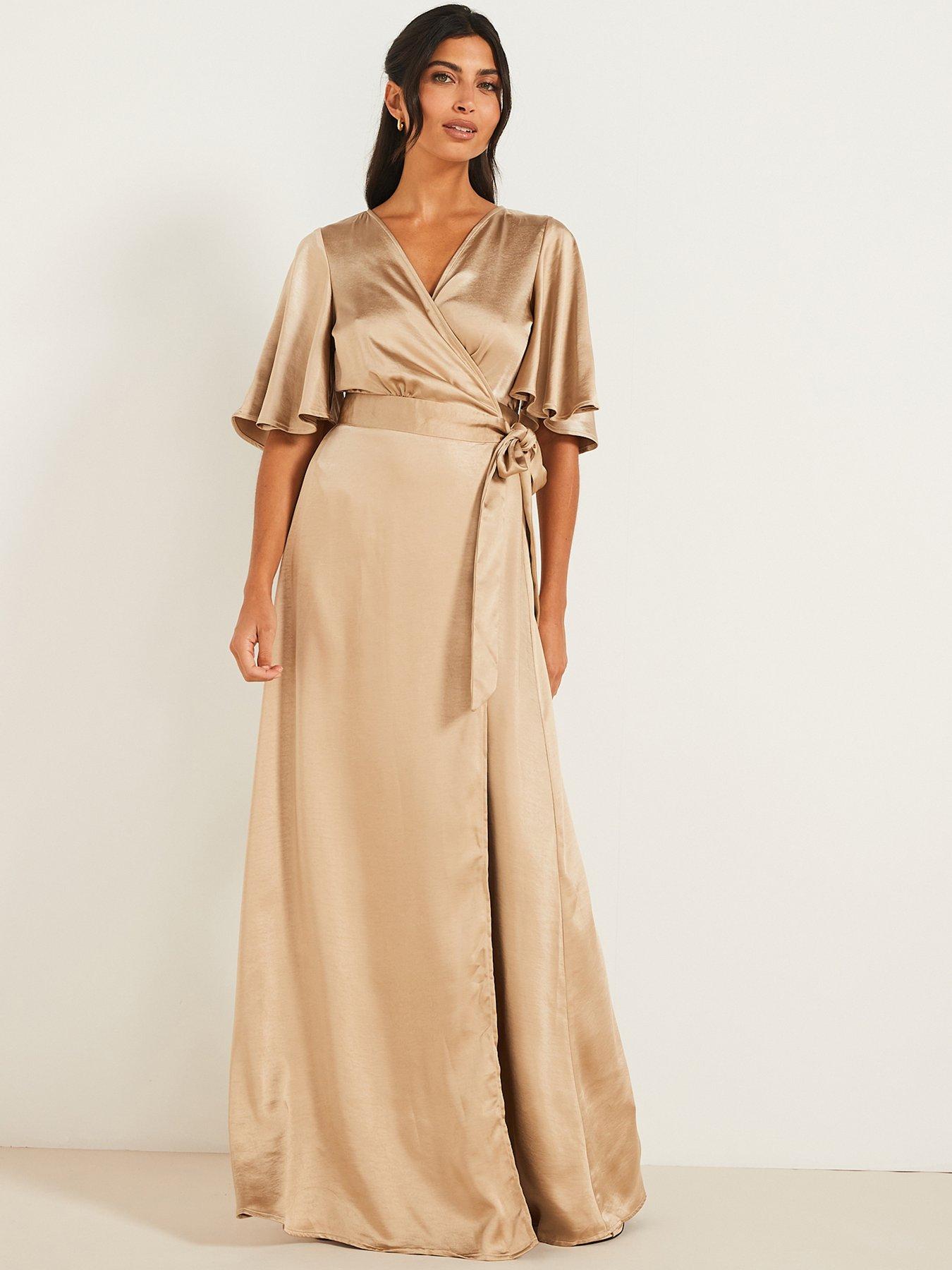 Cowl Front Satin Bridesmaid Dress - Champagne