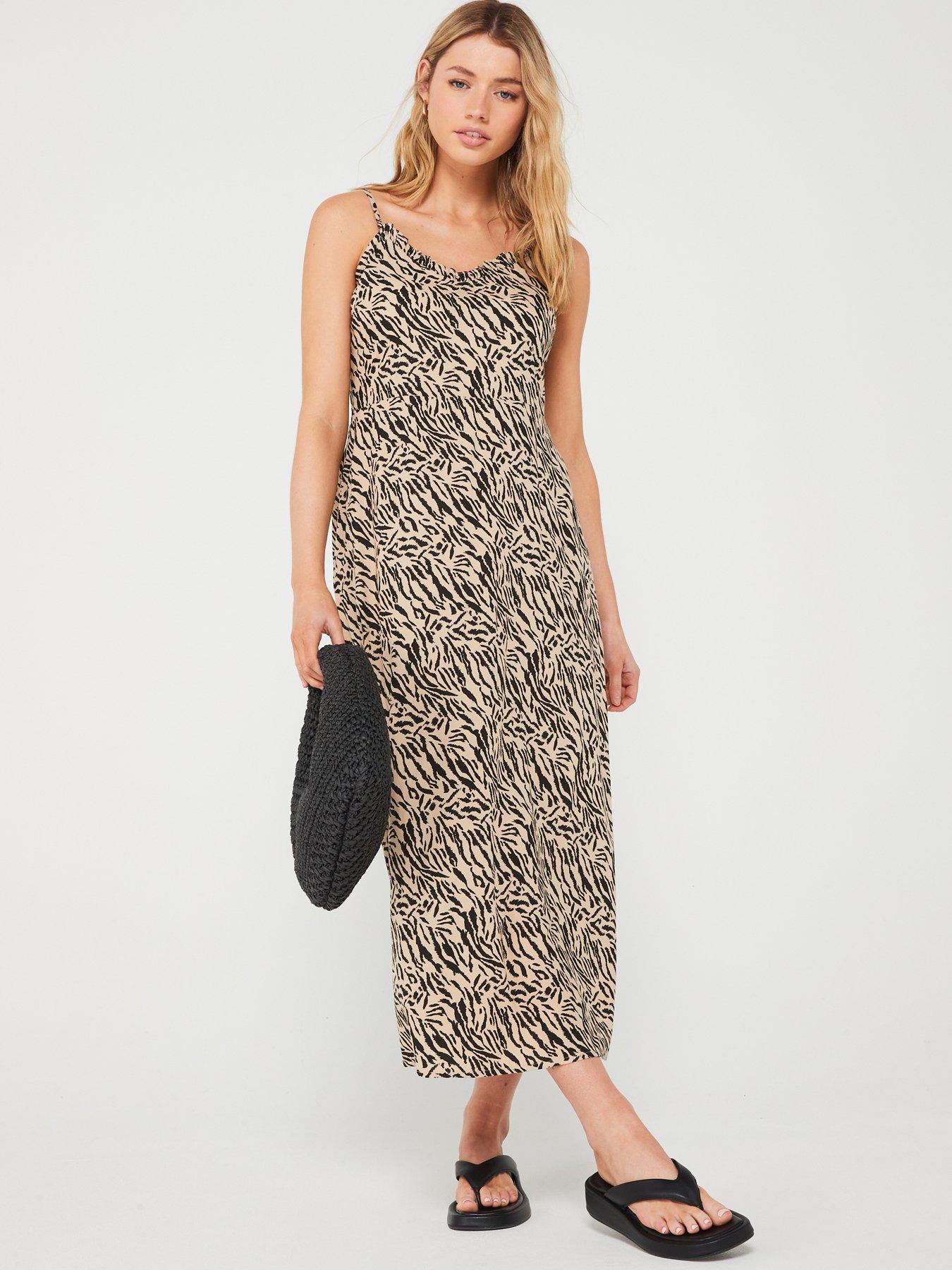 pieces-animal-print-slip-dress-brown