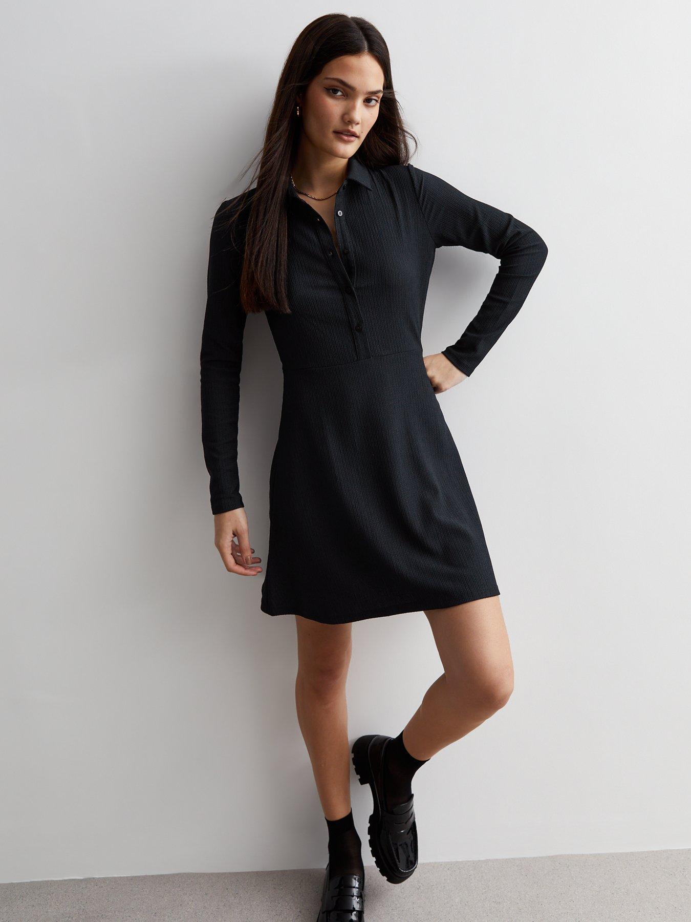 new-look-crinkle-jersey-mini-shirt-dress-black