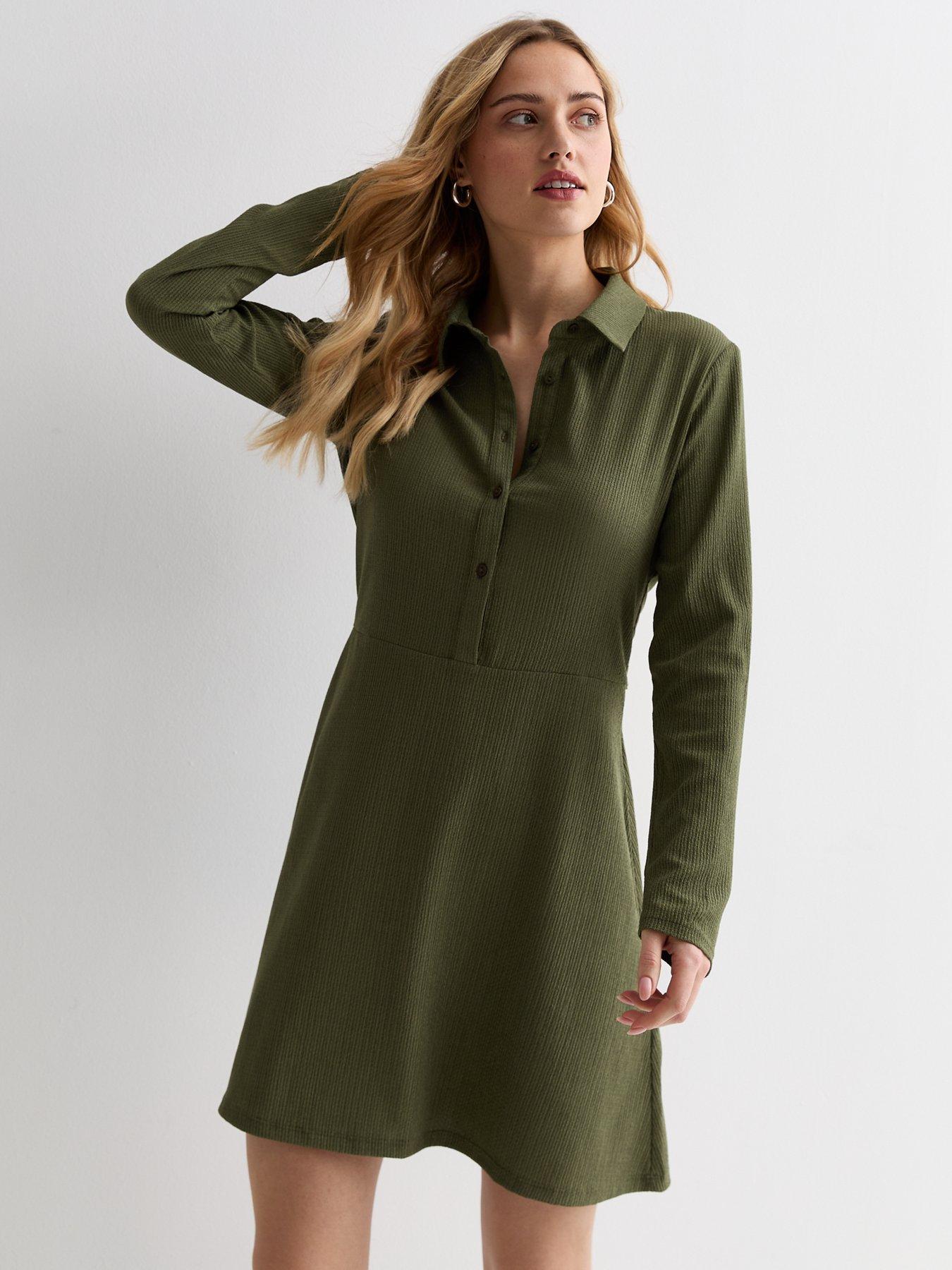 new-look-khaki-crinkle-jersey-mini-shirt-dress