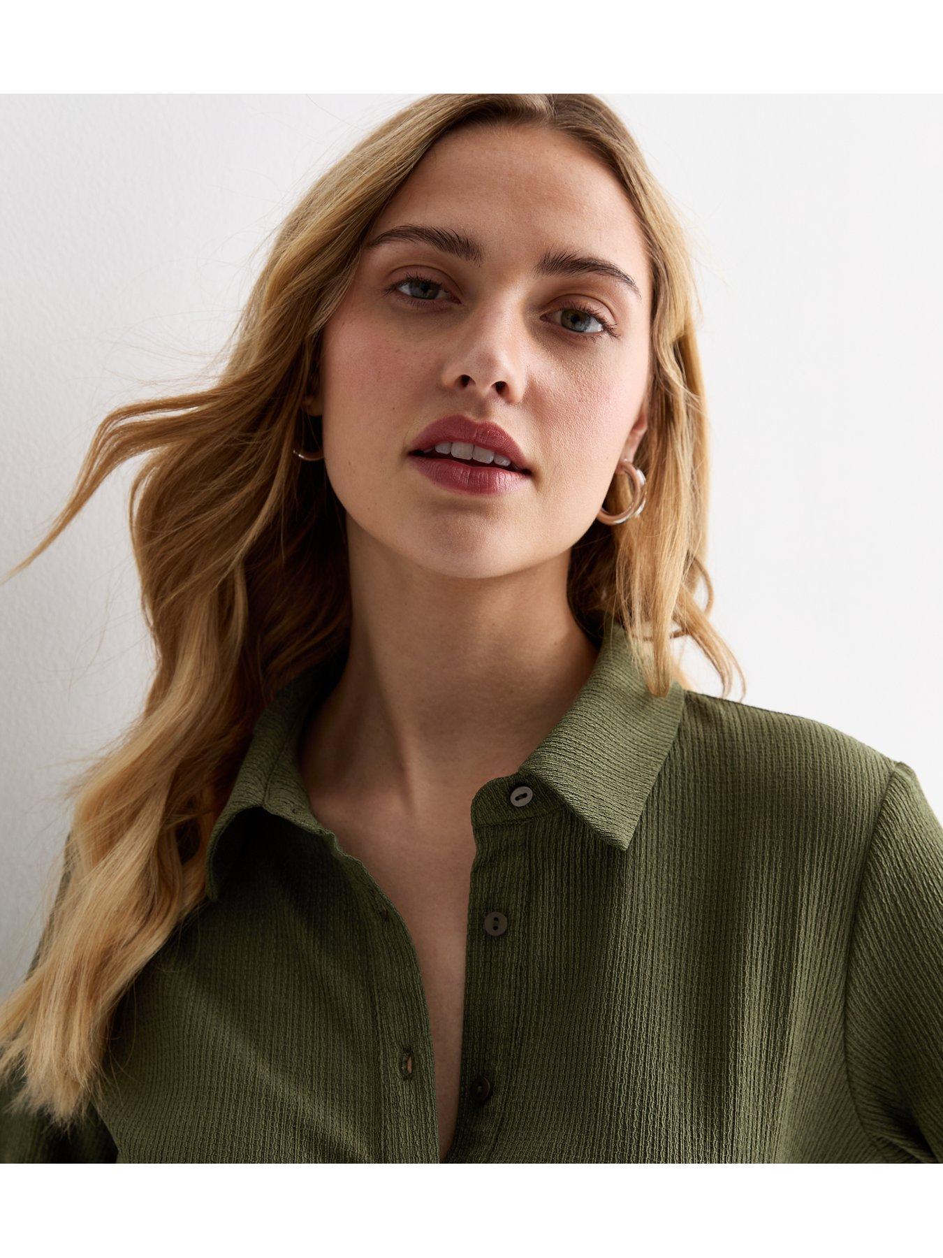 new-look-khaki-crinkle-jersey-mini-shirt-dressoutfit