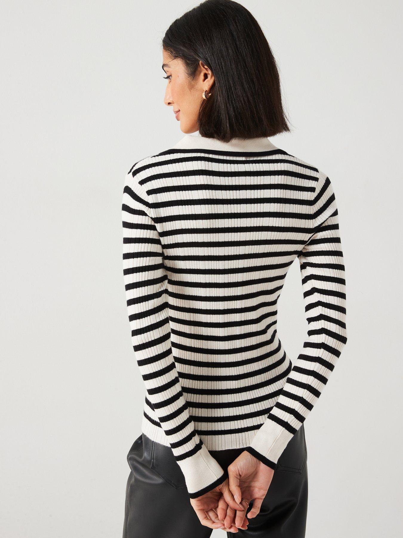 everyday-fitted-ribbed-collared-jumper-stripe-blackwhitestillFront