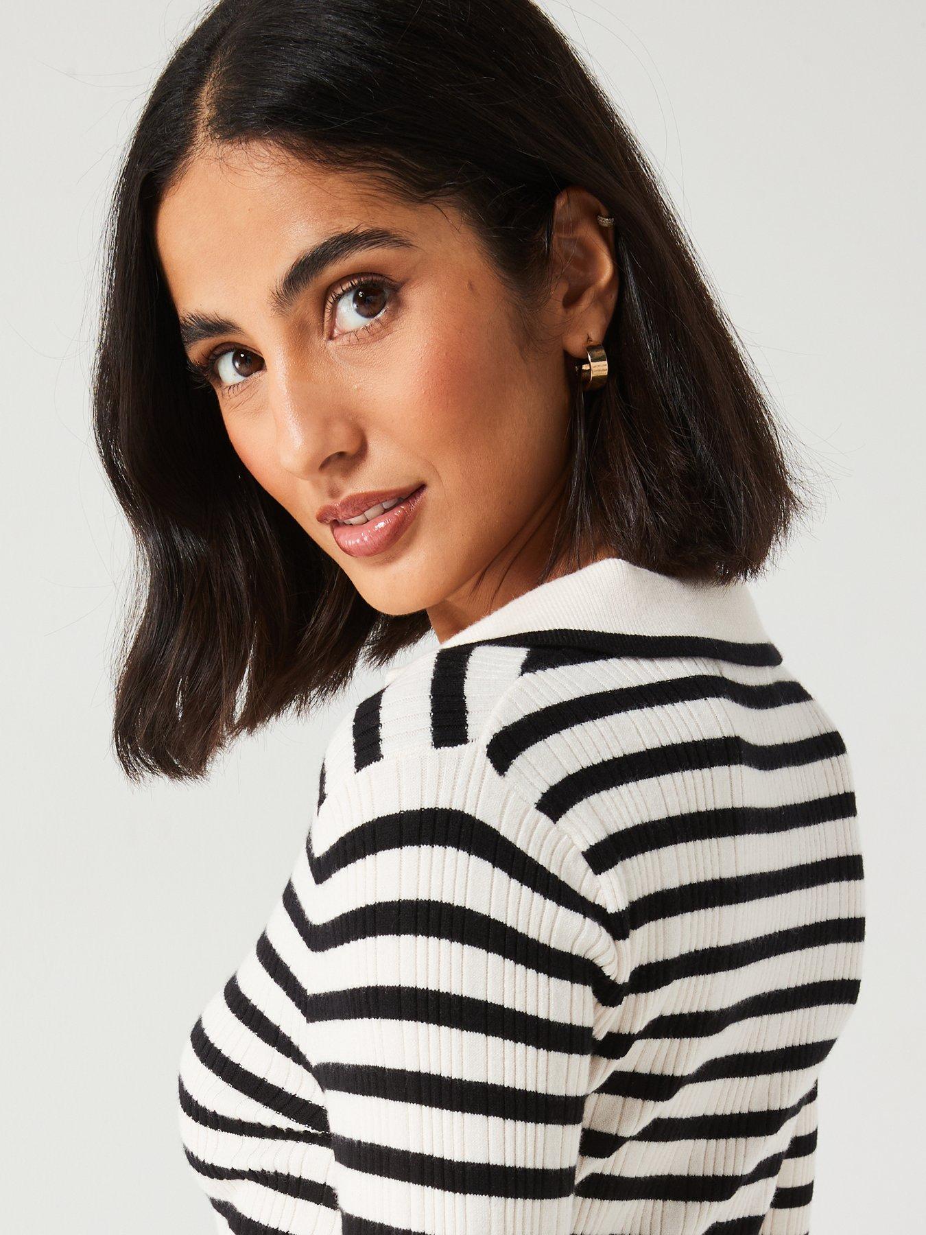 everyday-fitted-ribbed-collared-jumper-stripe-blackwhiteoutfit