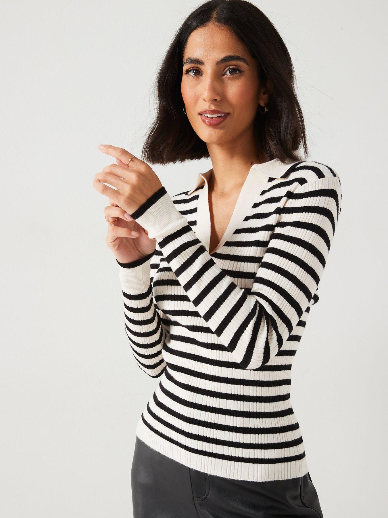 everyday-fitted-ribbed-collared-jumper-stripe-blackwhitedetail