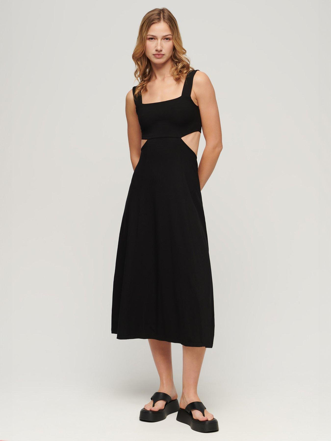 superdry-jersey-cutout-midi-dress-blackfront