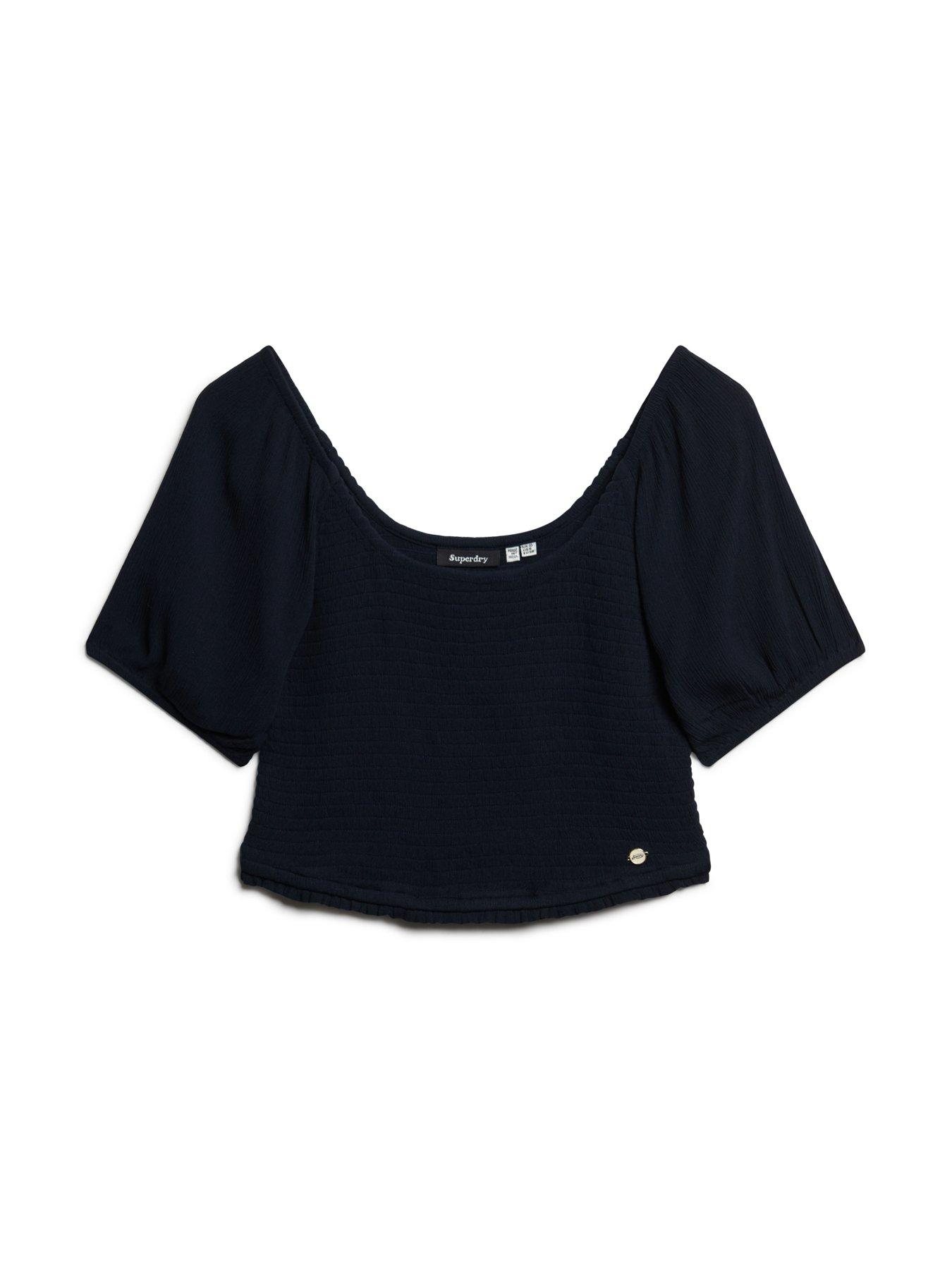 superdry-smocked-woven-top-navyoutfit