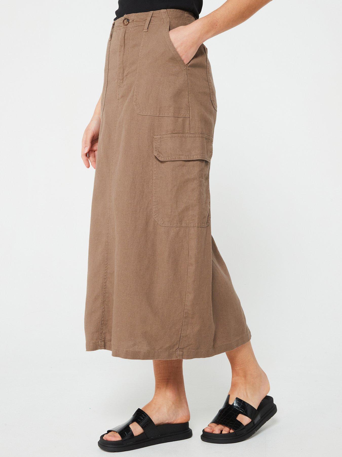 only-linen-midi-cargo-skirt-brown