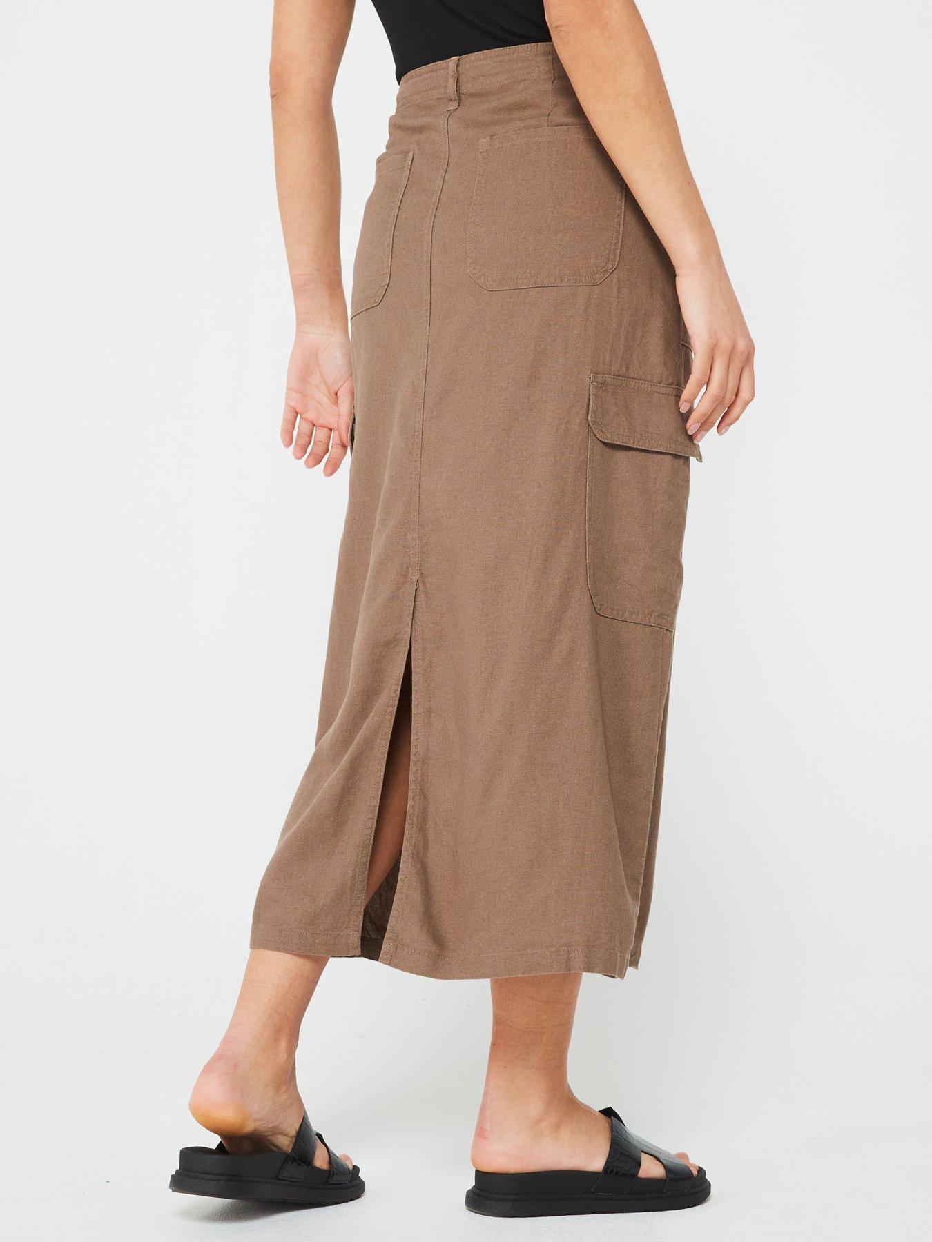 only-linen-midi-cargo-skirt-brownstillFront