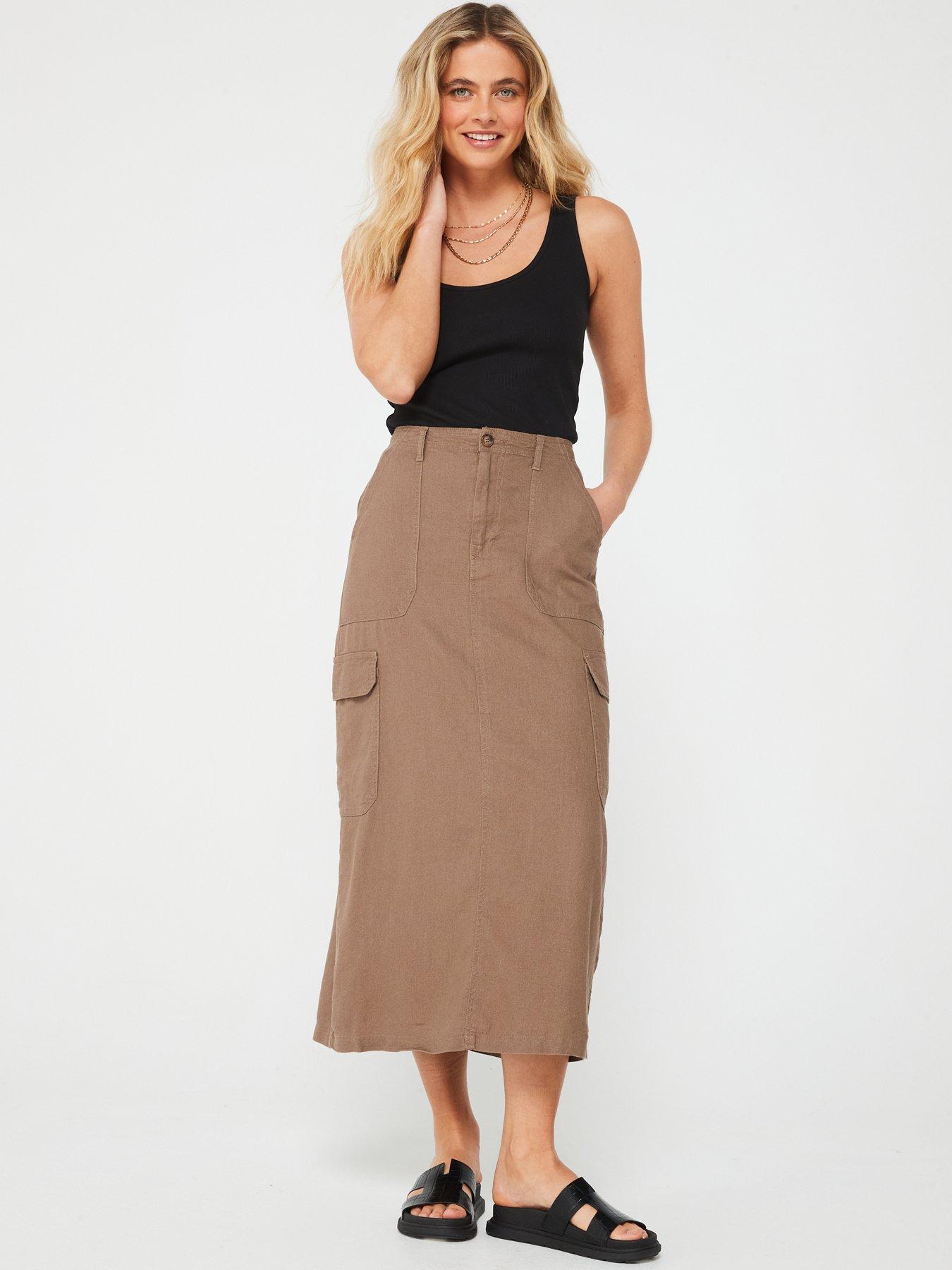 only-linen-midi-cargo-skirt-brownoutfit