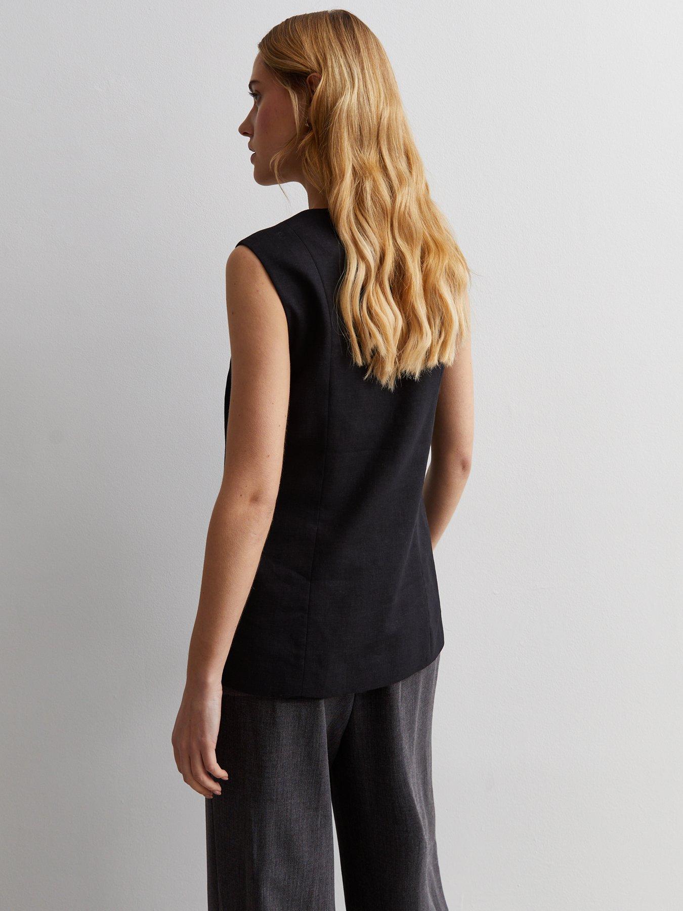 new-look-black-linen-blend-longline-waistcoatstillFront