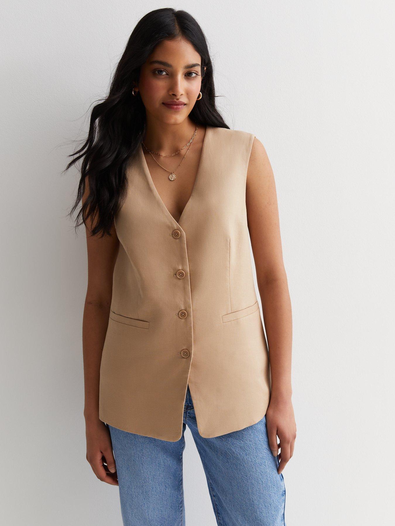 new-look-stone-linen-blend-longline-waistcoat