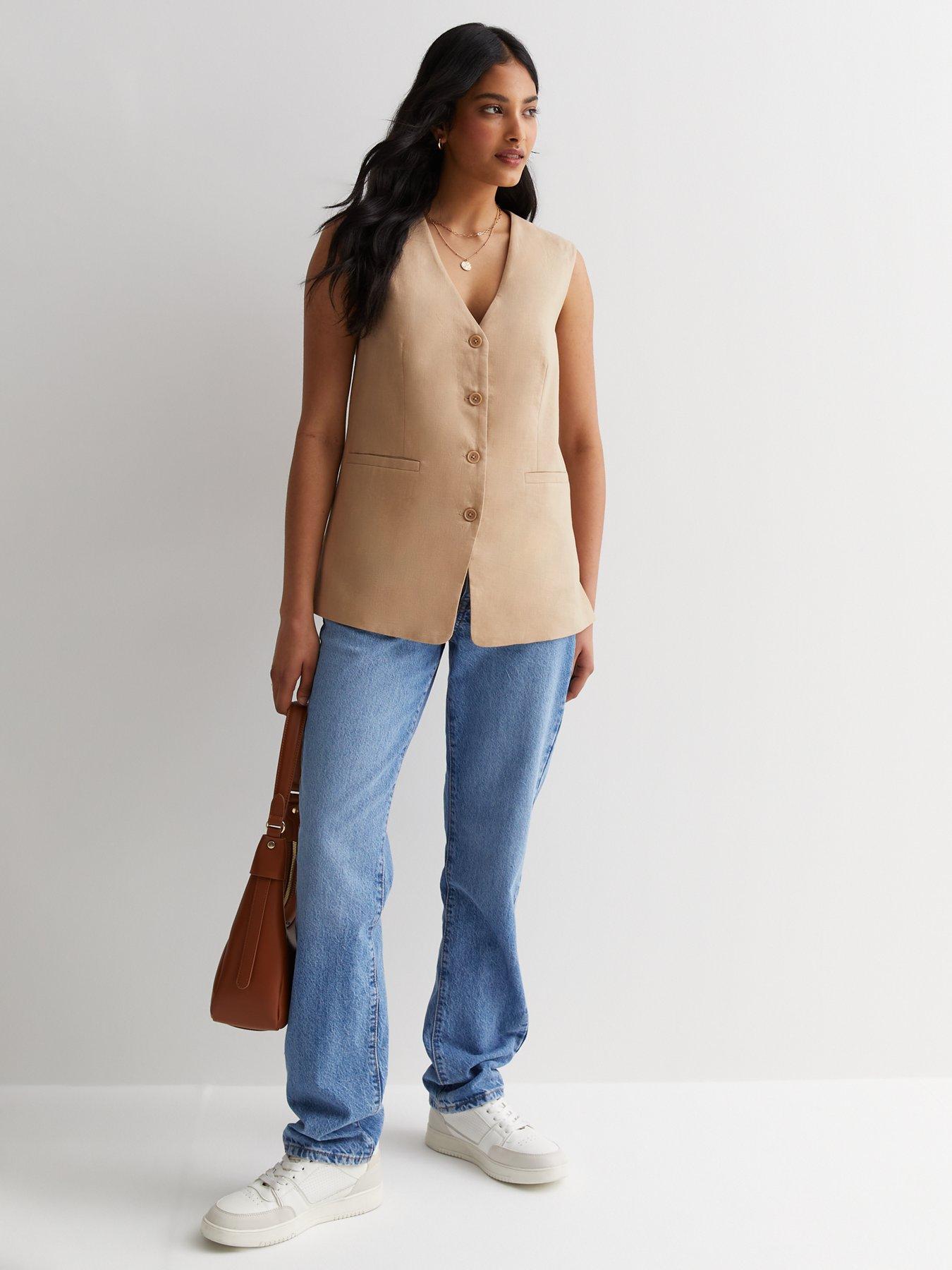 new-look-stone-linen-blend-longline-waistcoatback