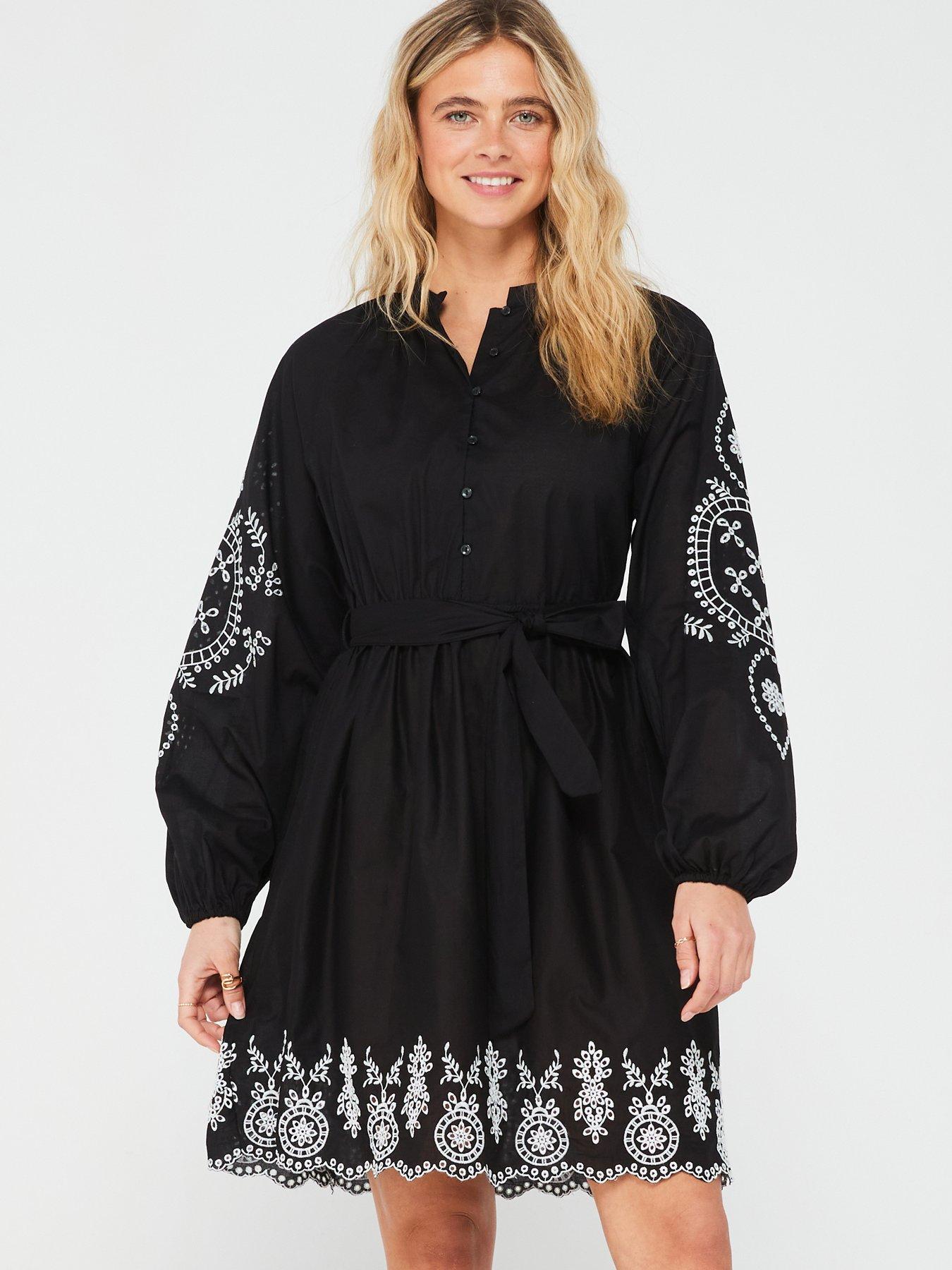 only-embroidered-detail-shirt-dress-black