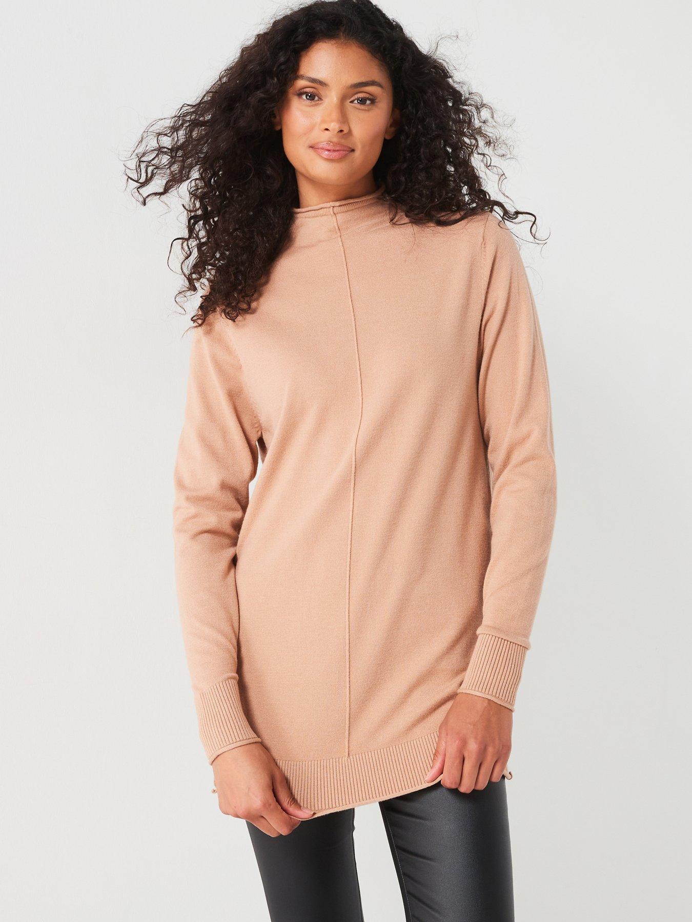 everyday-funnel-neck-seam-detail-longline-jumper-brown