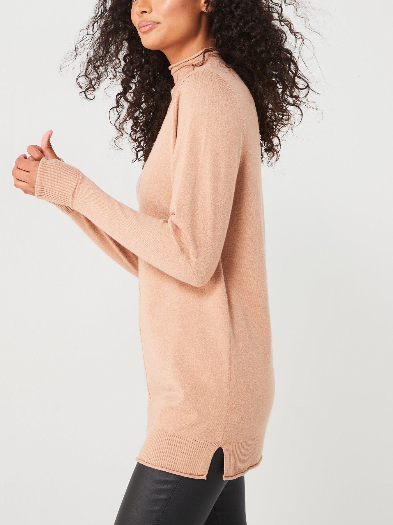 everyday-funnel-neck-seam-detail-longline-jumper-brownoutfit