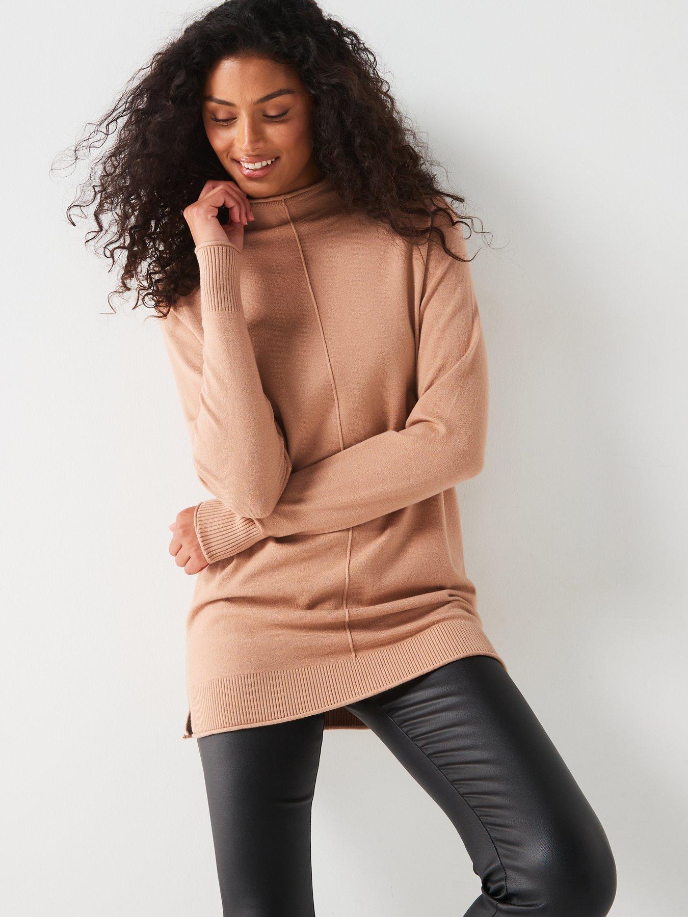 everyday-funnel-neck-seam-detail-longline-jumper-browndetail