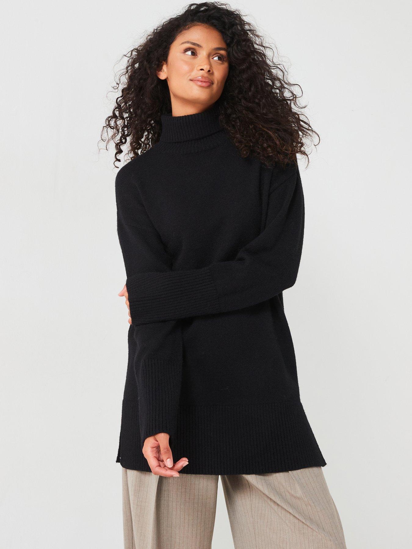 V by Very Roll Neck Deep Rib Longline Jumper Black Very Ireland