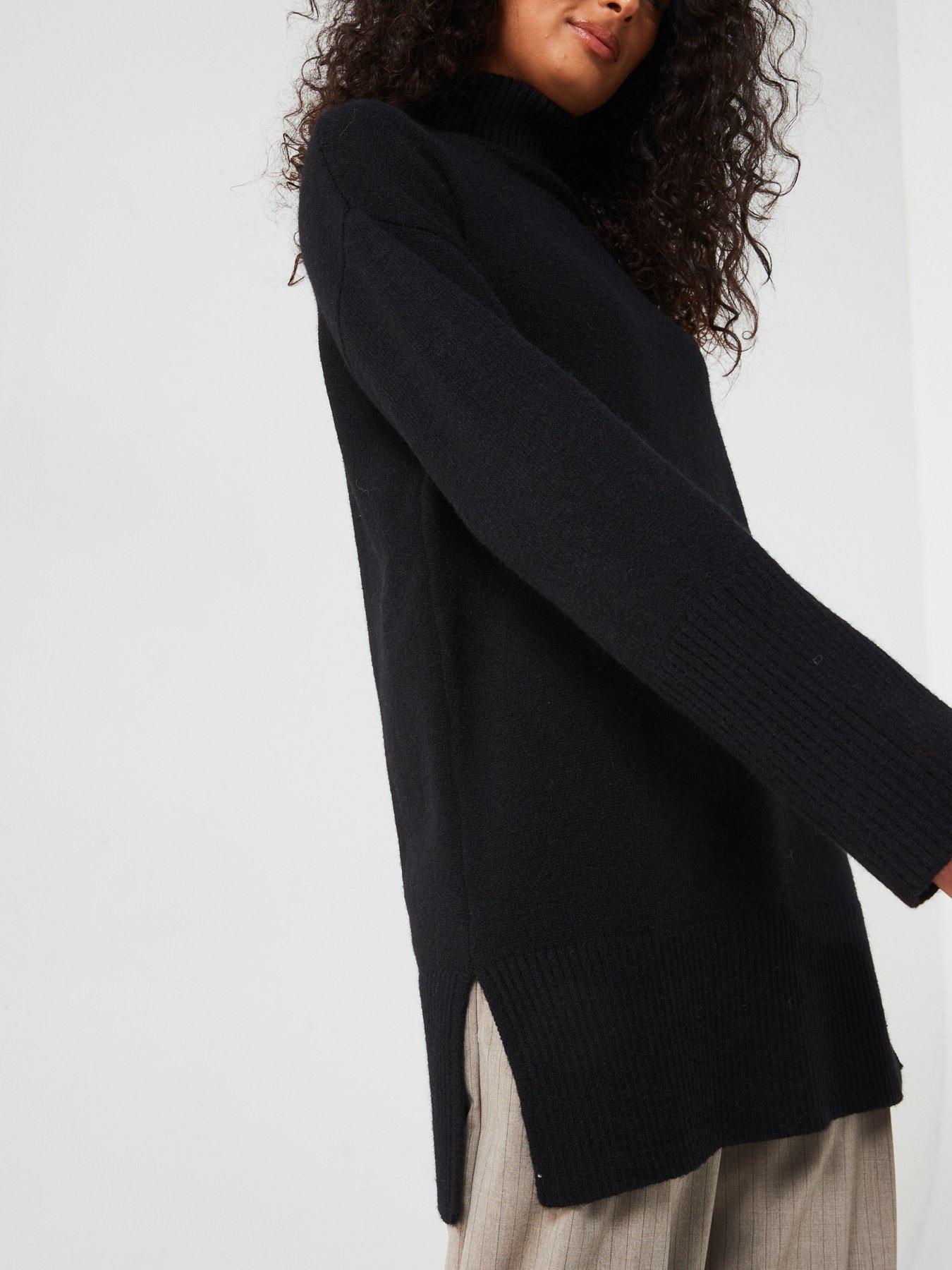 v-by-very-roll-neck-deep-rib-longline-jumper-blackdetail