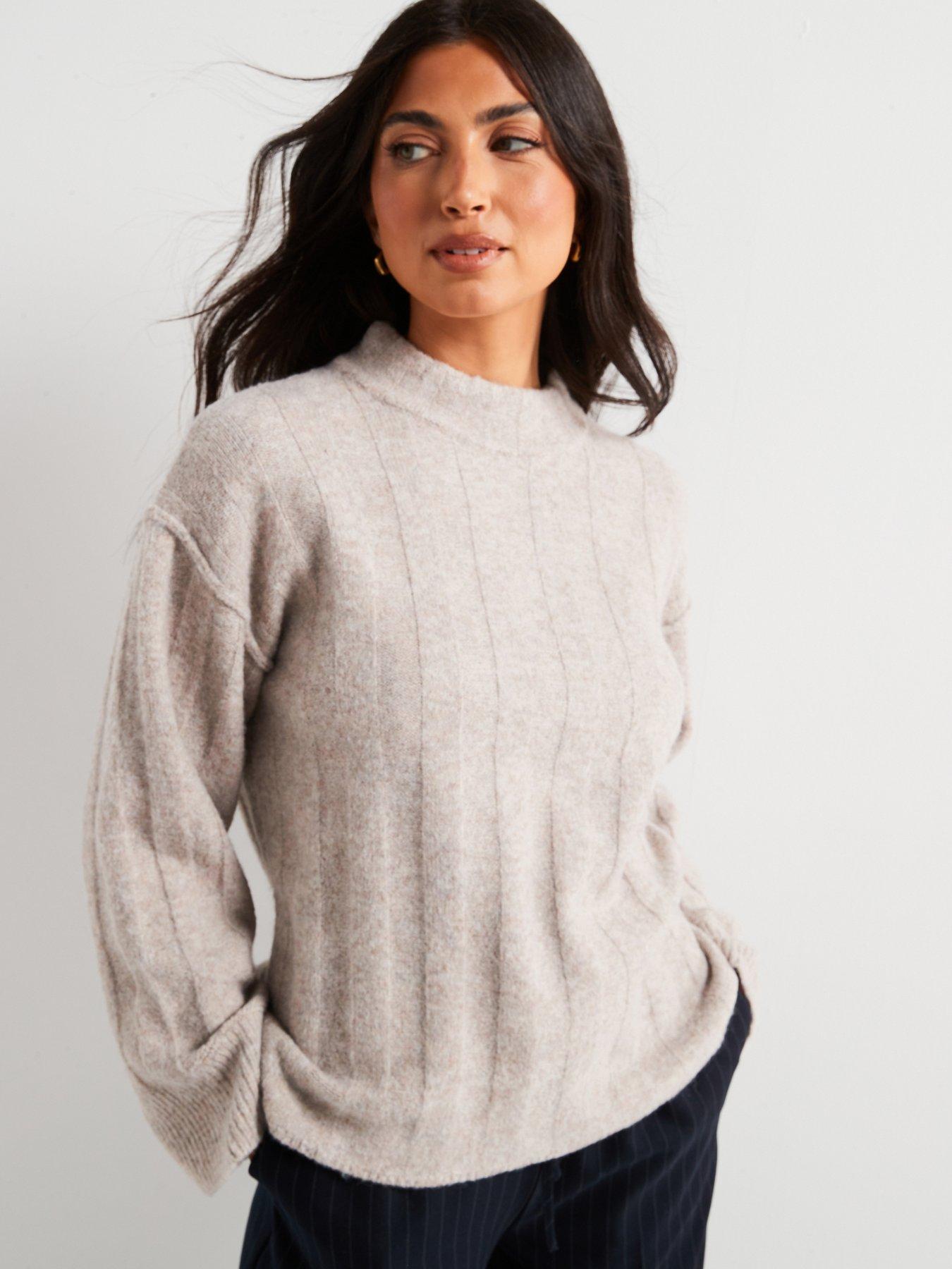undefined Crew Neck Ribbed Oversized Jumper - Oatmeal