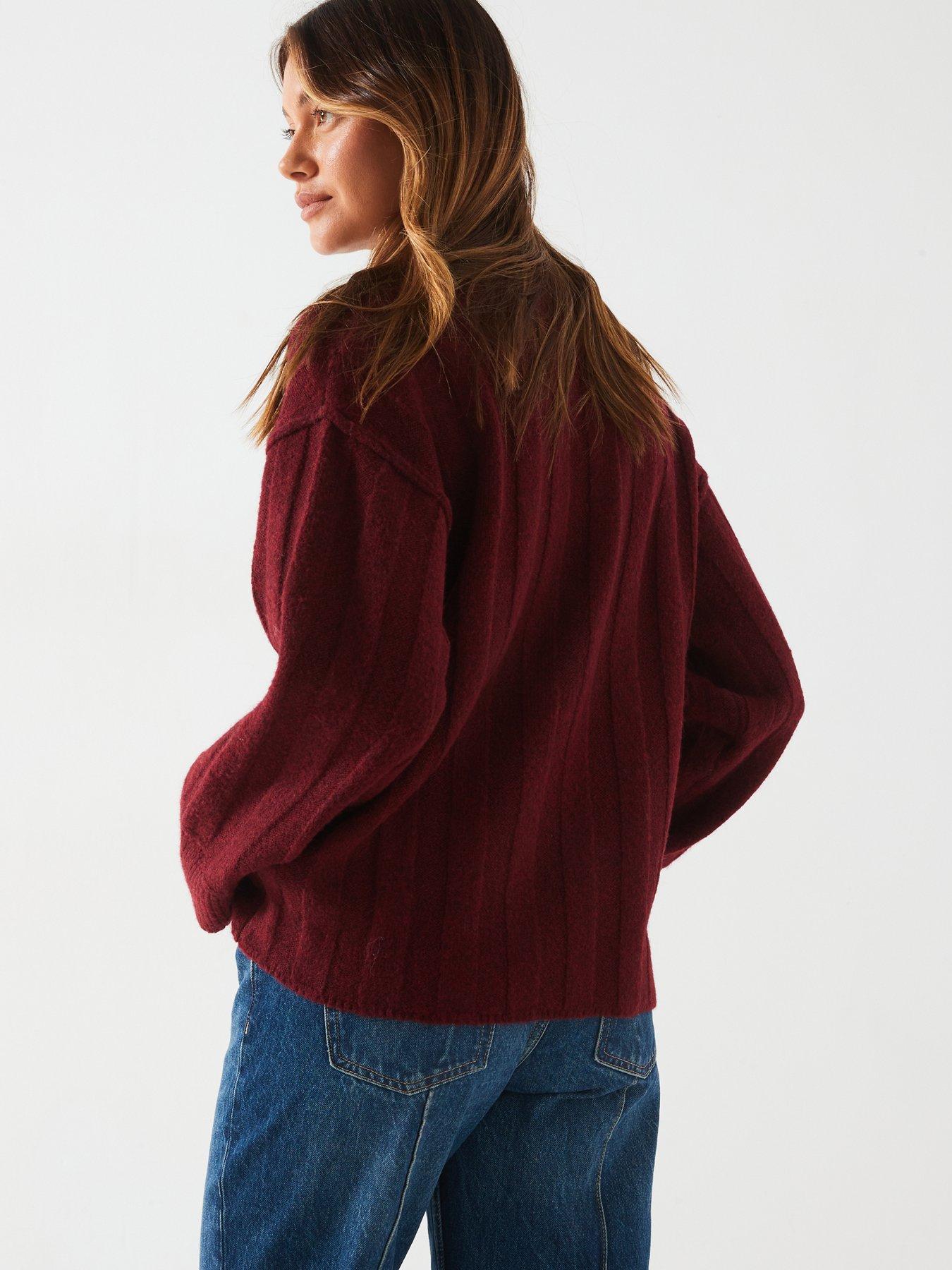 v-by-very-crew-neck-ribbed-oversized-jumper-burgundystillFront