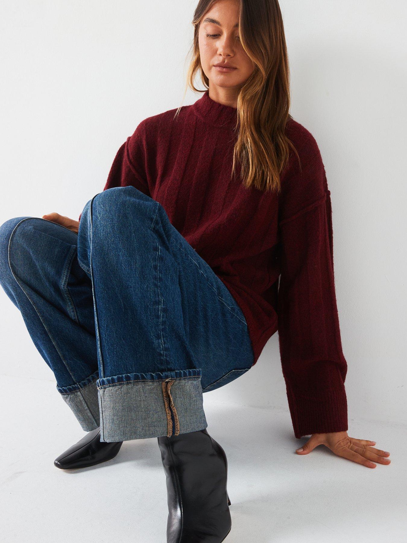 v-by-very-crew-neck-ribbed-oversized-jumper-burgundydetail