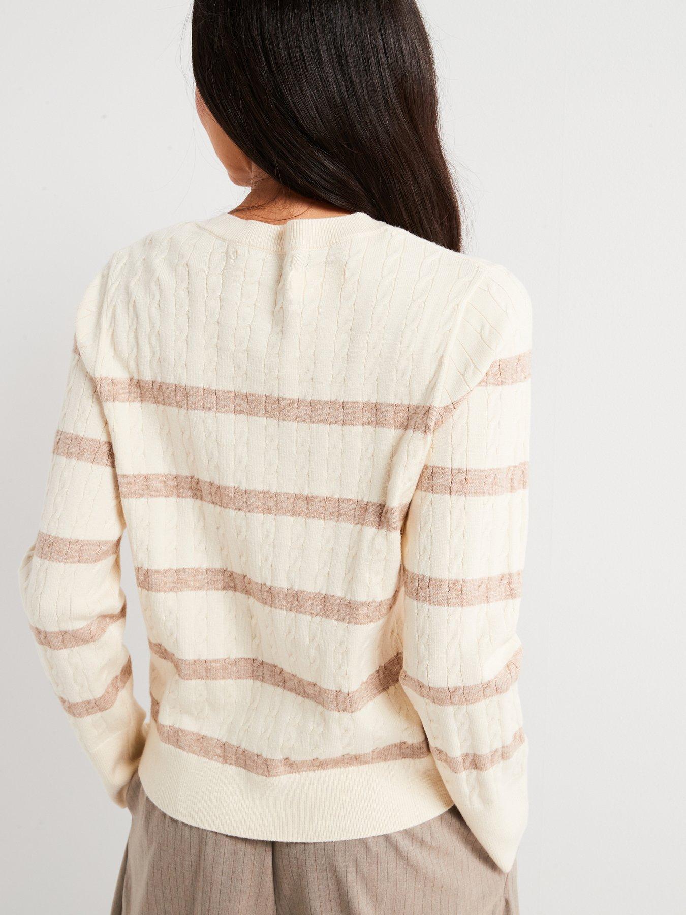 everyday-crew-neck-cable-knit-stripe-cardigan-beigeivorystillFront