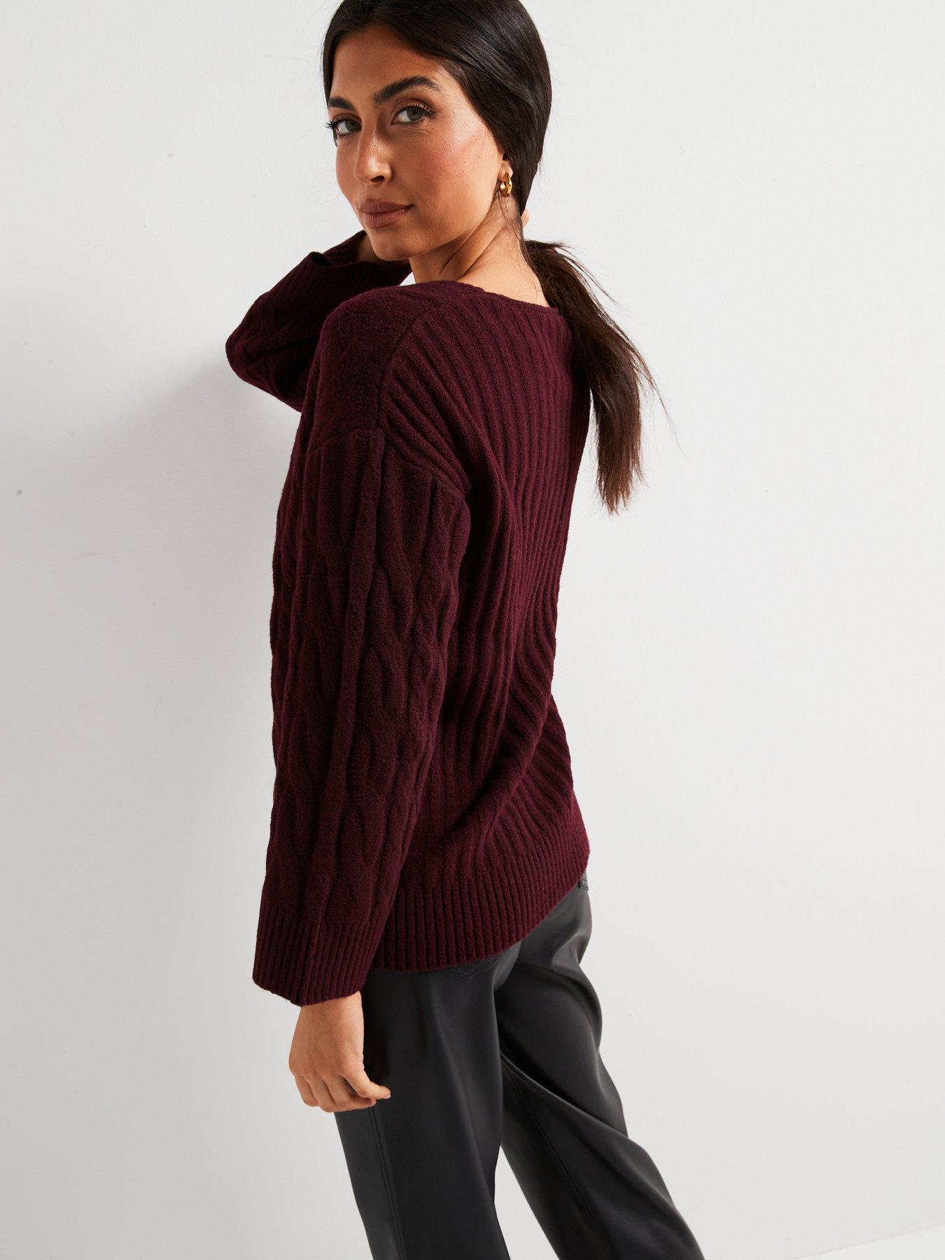 v-by-very-v-neck-cable-jumper-burgundydetail