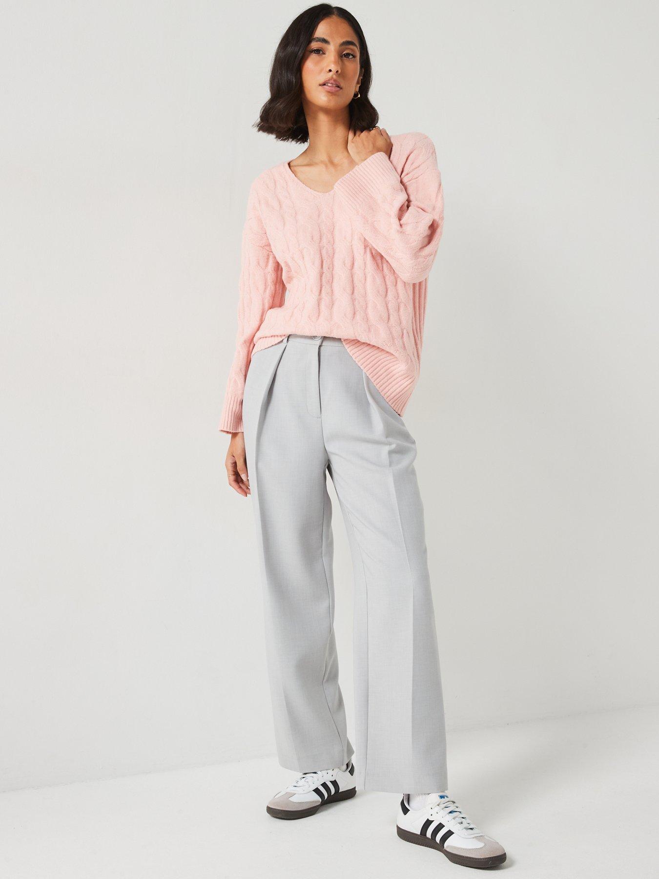 v-by-very-v-neck-cable-jumper-pinkdetail