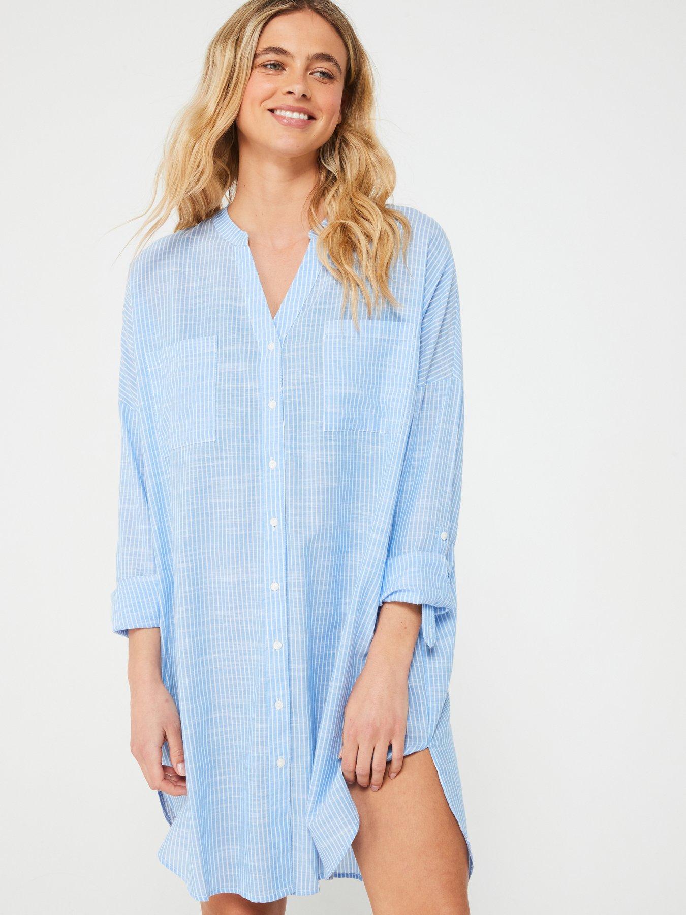 only-stripe-v-neck-shirt-dress-blue