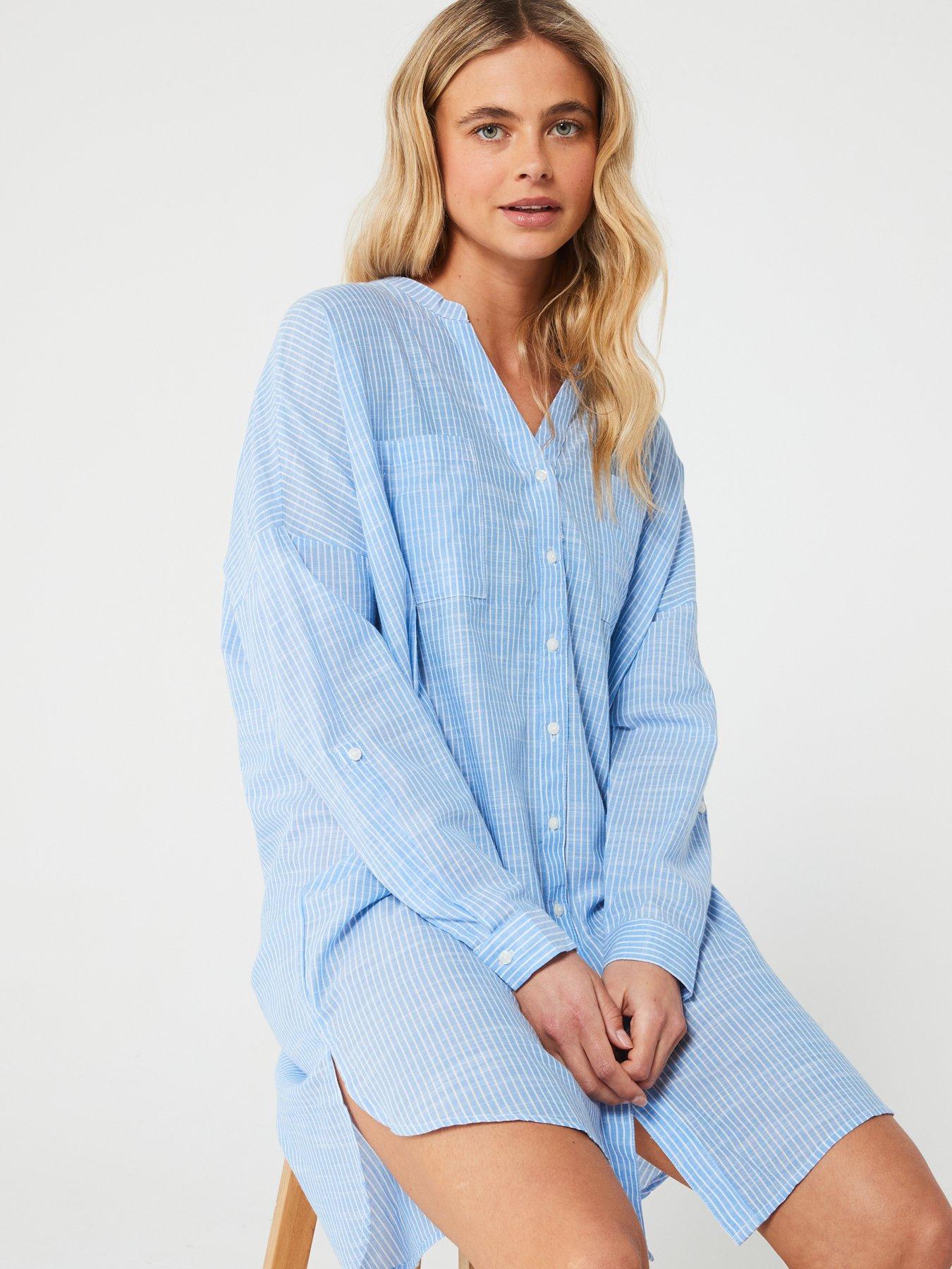 only-stripe-v-neck-shirt-dress-blueoutfit