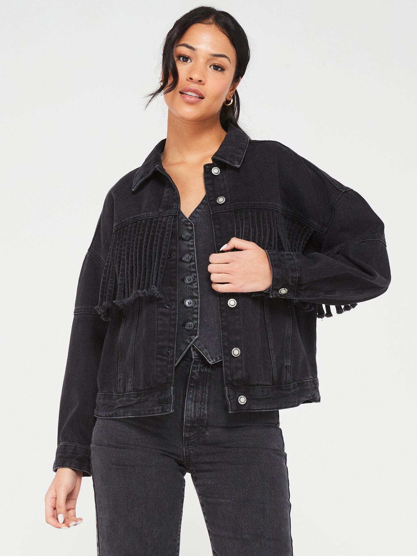 only-fringe-detail-denim-jacket-black