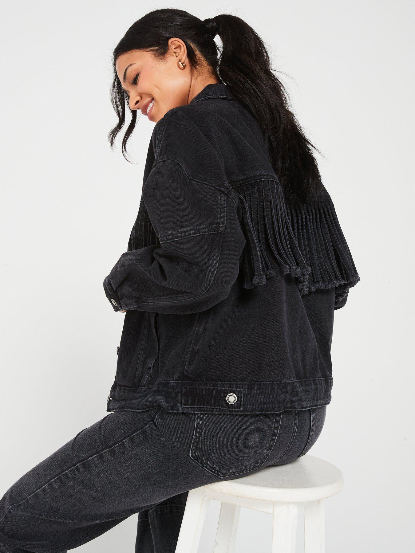 only-fringe-detail-denim-jacket-blackstillFront