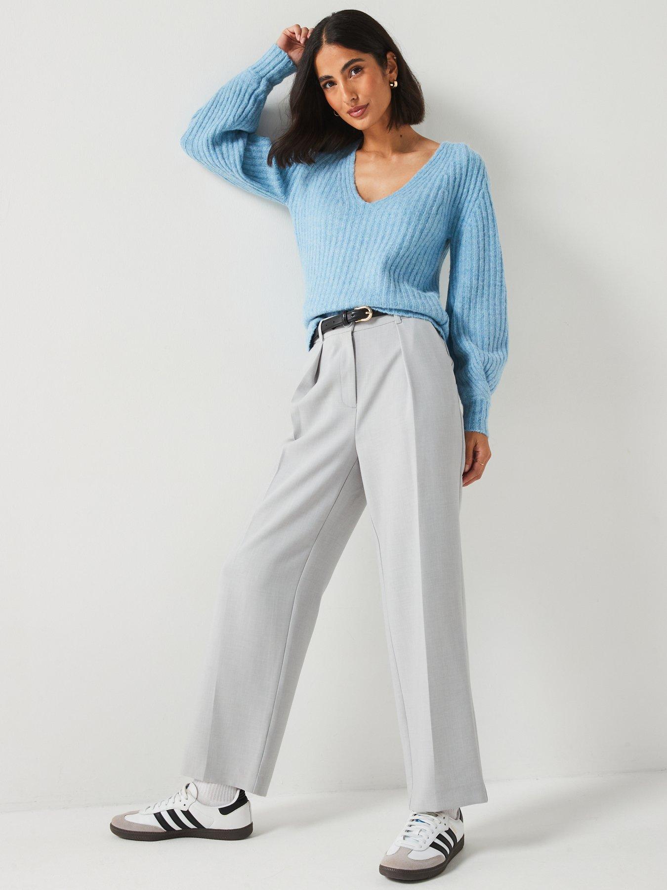 v-by-very-v-neck-pleated-knitted-jumper-light-bluedetail