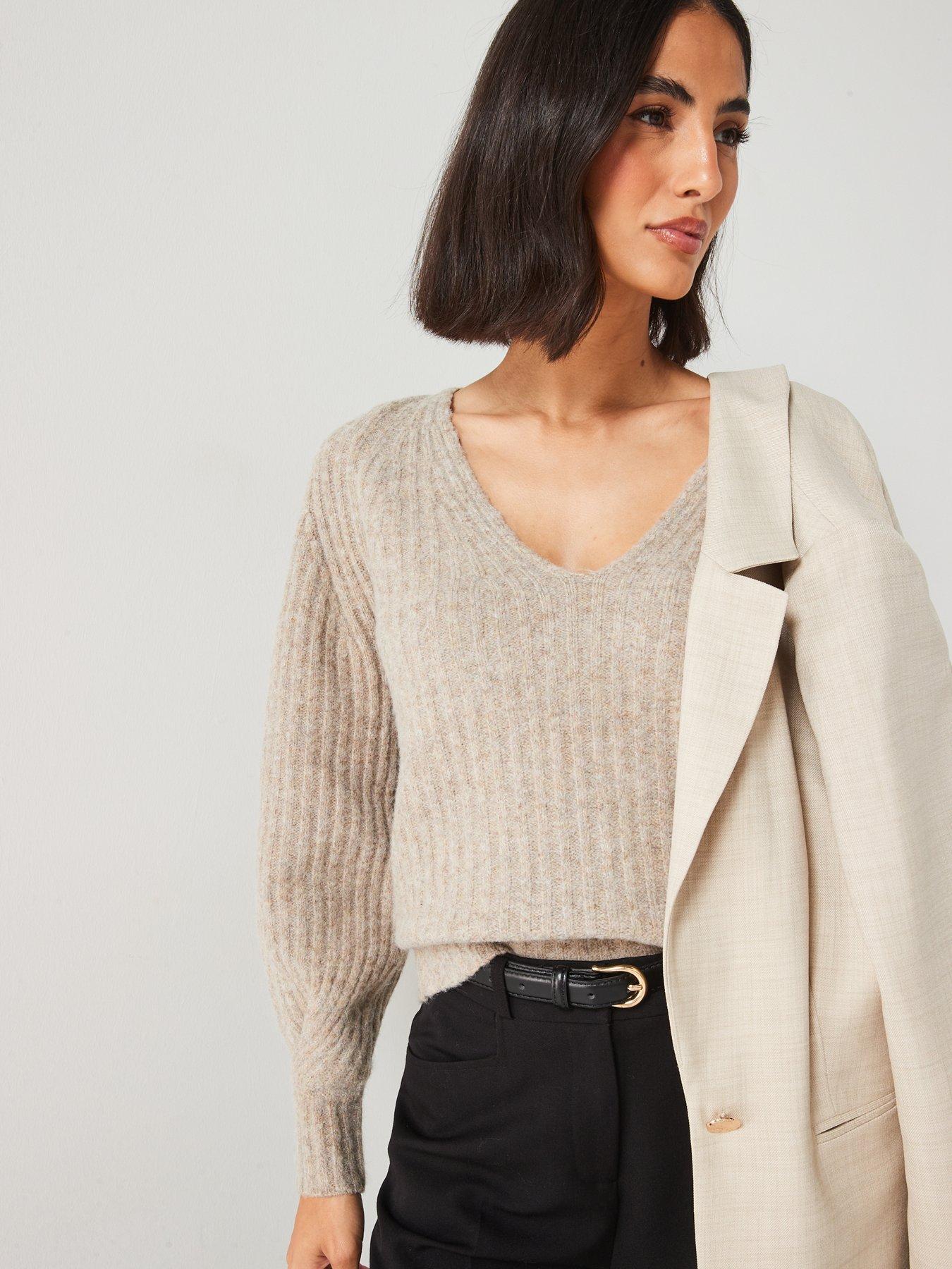 v-by-very-v-neck-pleated-knitted-jumper-brownoutfit