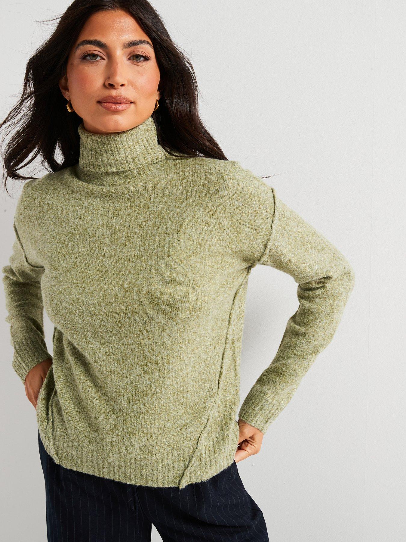 v-by-very-roll-neck-seam-detail-jumper-green