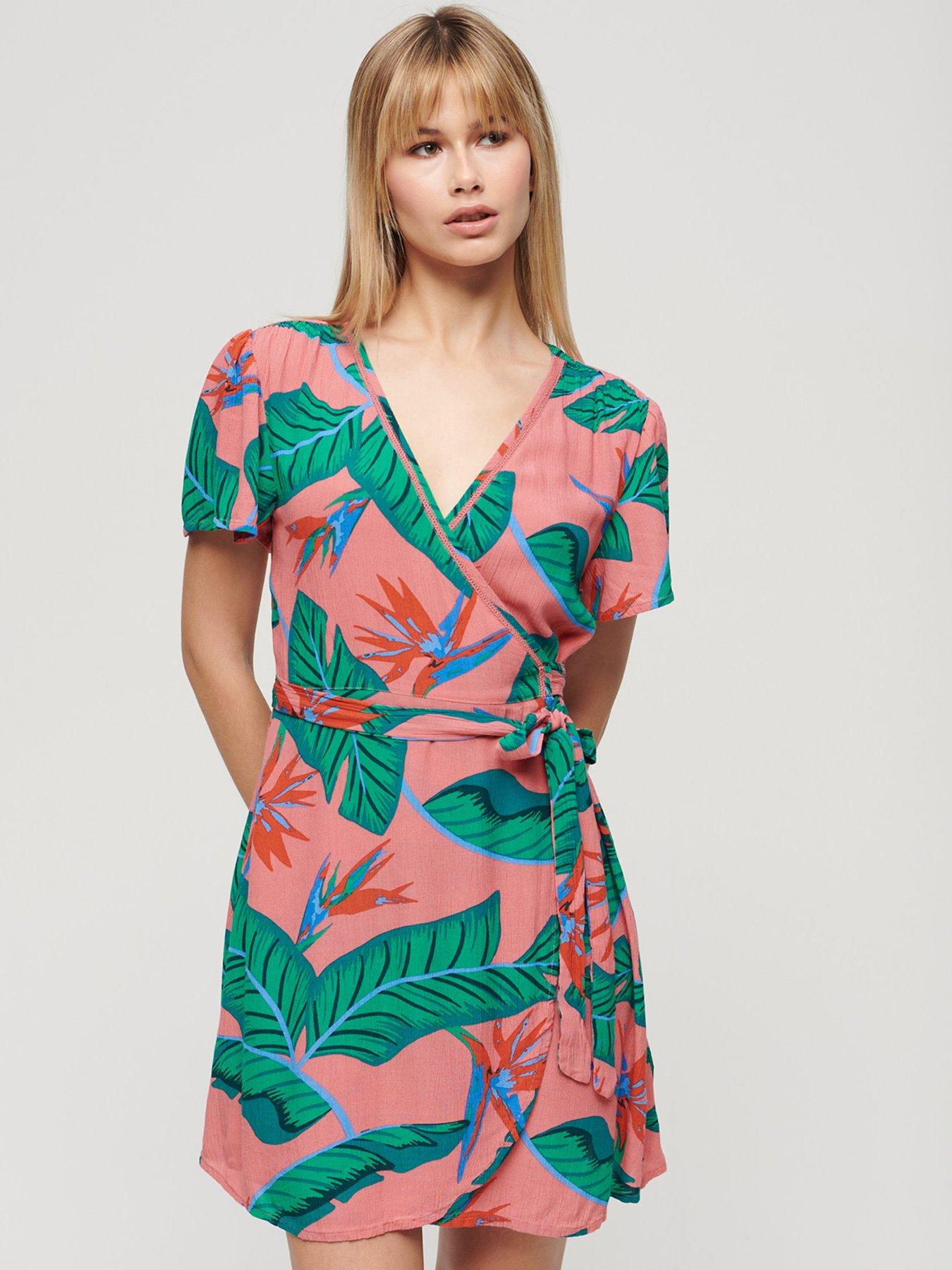 superdry-printed-mini-wrap-dress-pink