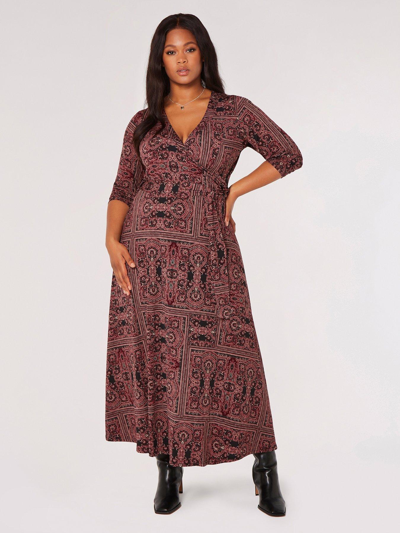 Apricot Curves Burgundy Velvet Flared Sleeve Midi Dress