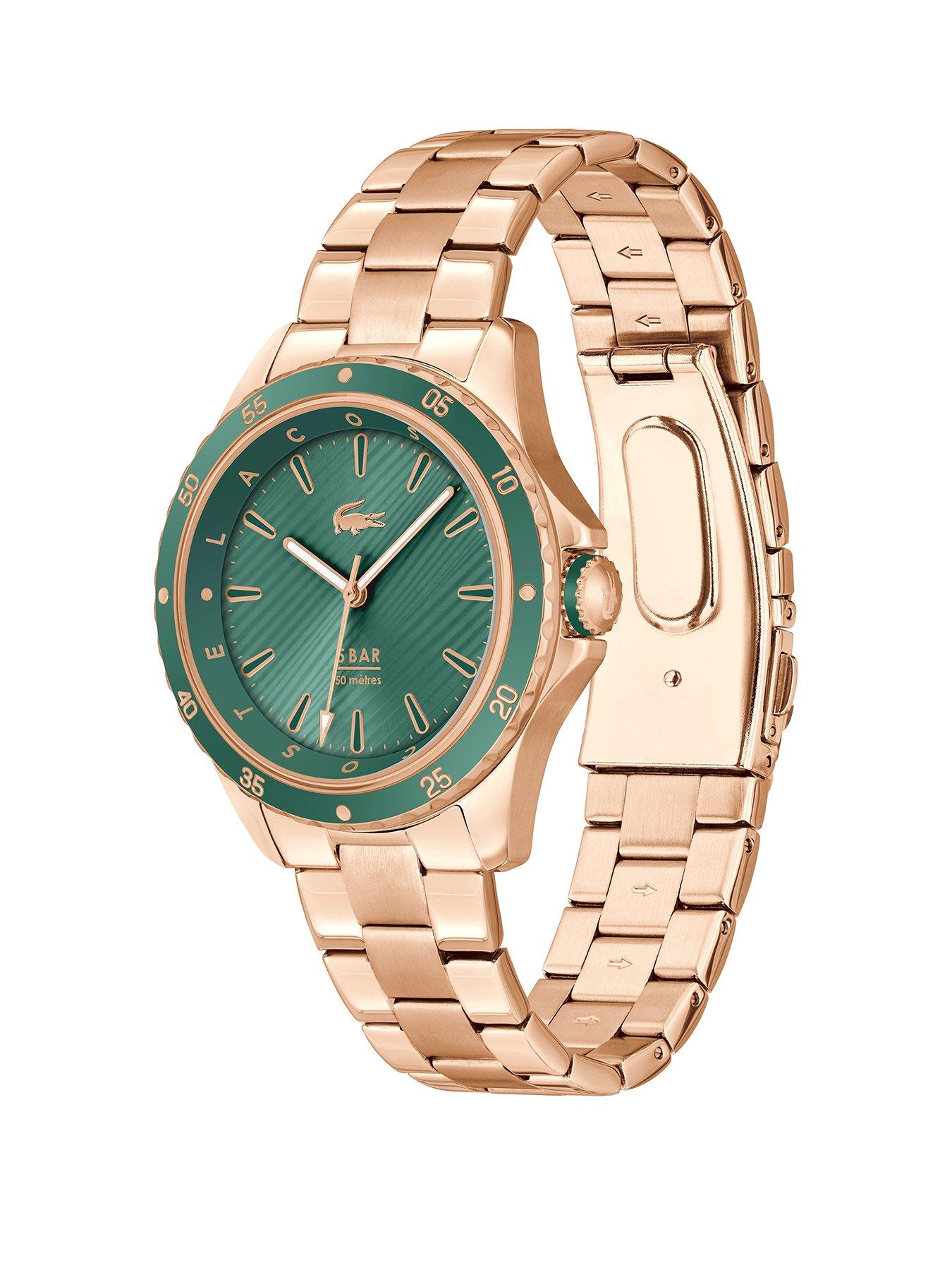 lacoste-lacoste-womens-36mm-santorini-green-dial-watch-on-a-rose-gold-ip-braceletstillFront