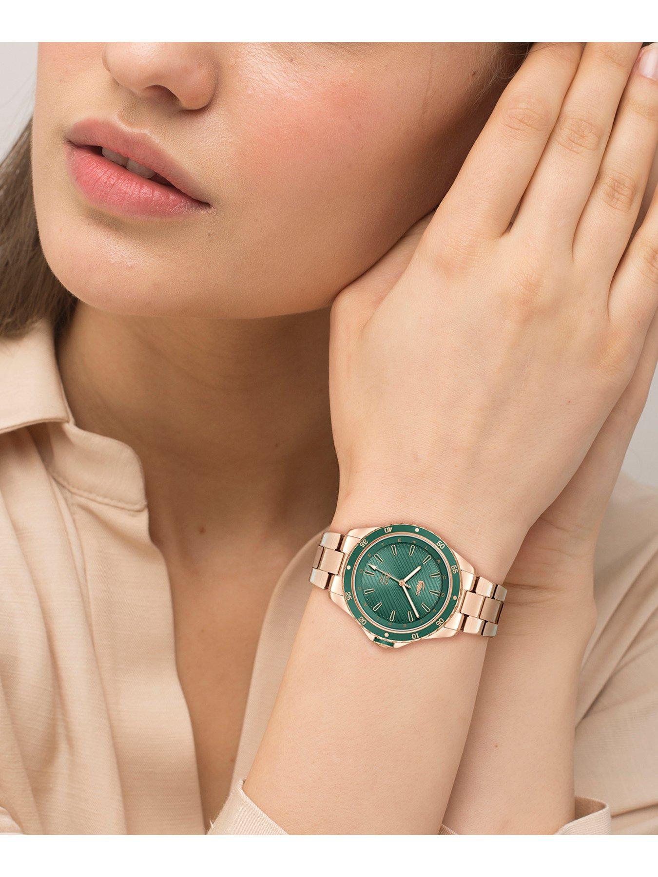 lacoste-lacoste-womens-36mm-santorini-green-dial-watch-on-a-rose-gold-ip-braceletoutfit