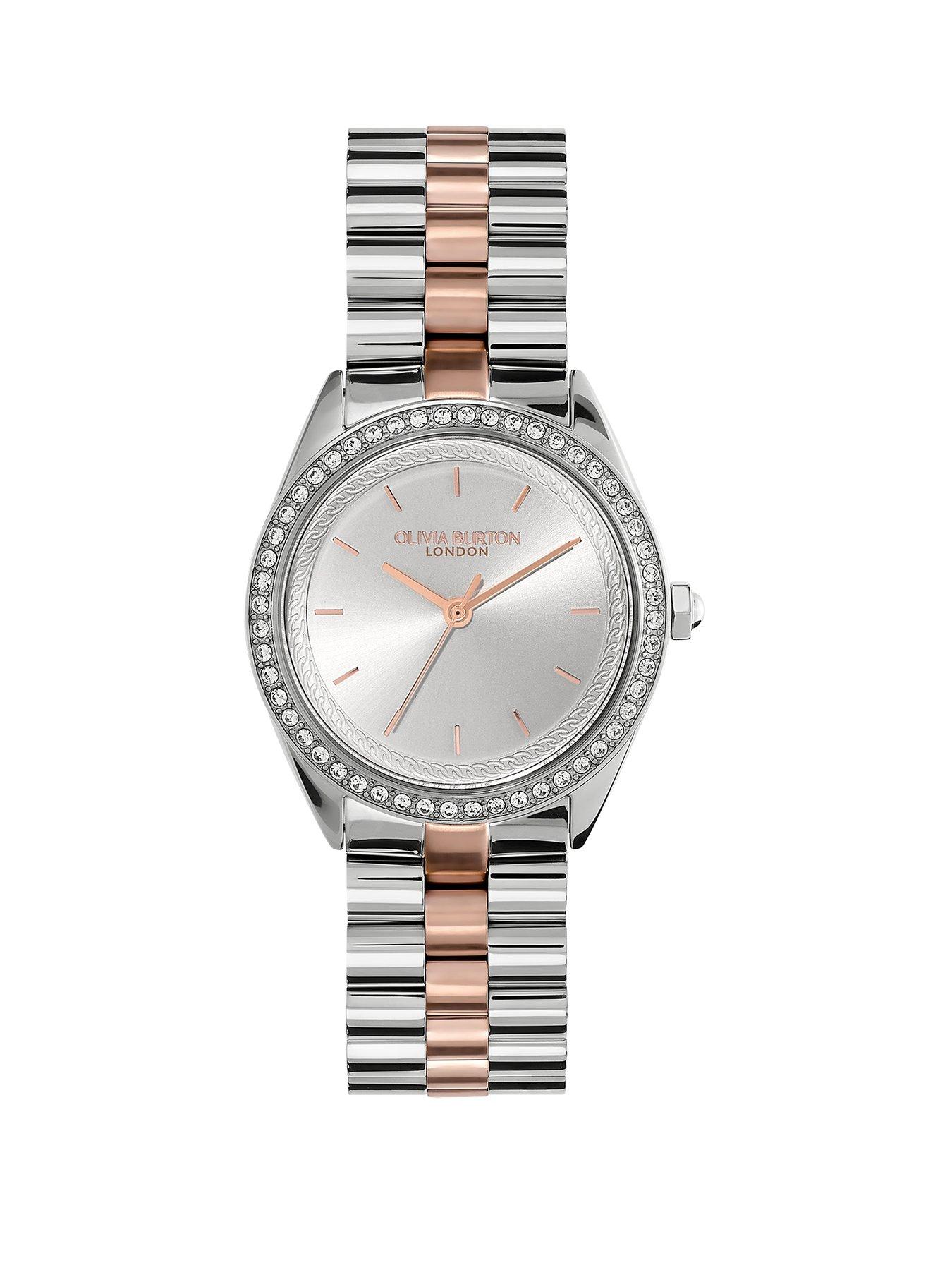 Olivia Burton Olivia Burton 34mm Bejewelled Crystal Bezel Stainless Steel  &  Carnation Gold IP Bracelet Watch