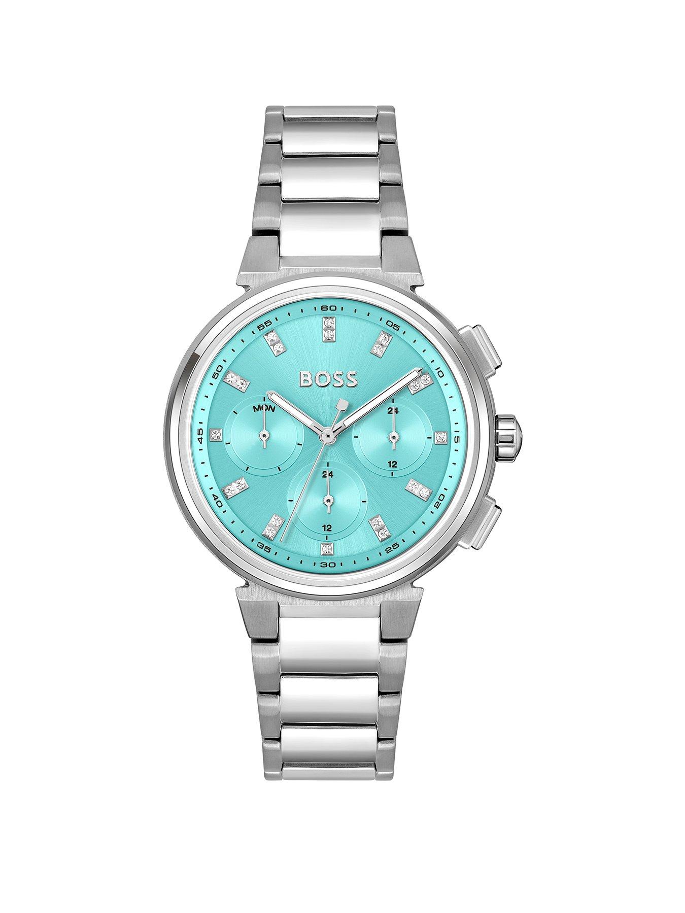 boss-ladies-one-stainless-steel-watch-with-bright-turquoise-dial