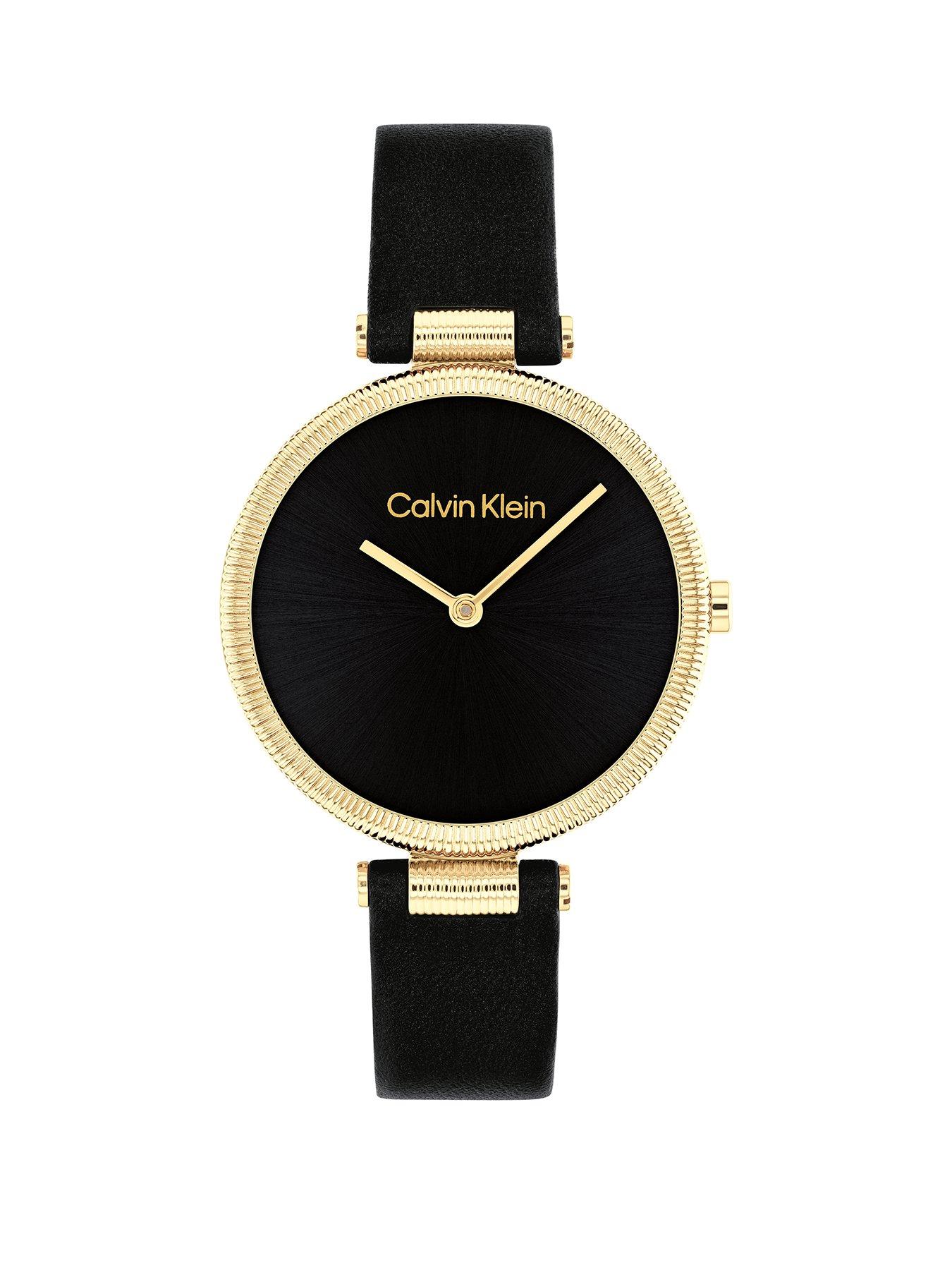 Calvin klein black leather analogue watch sale